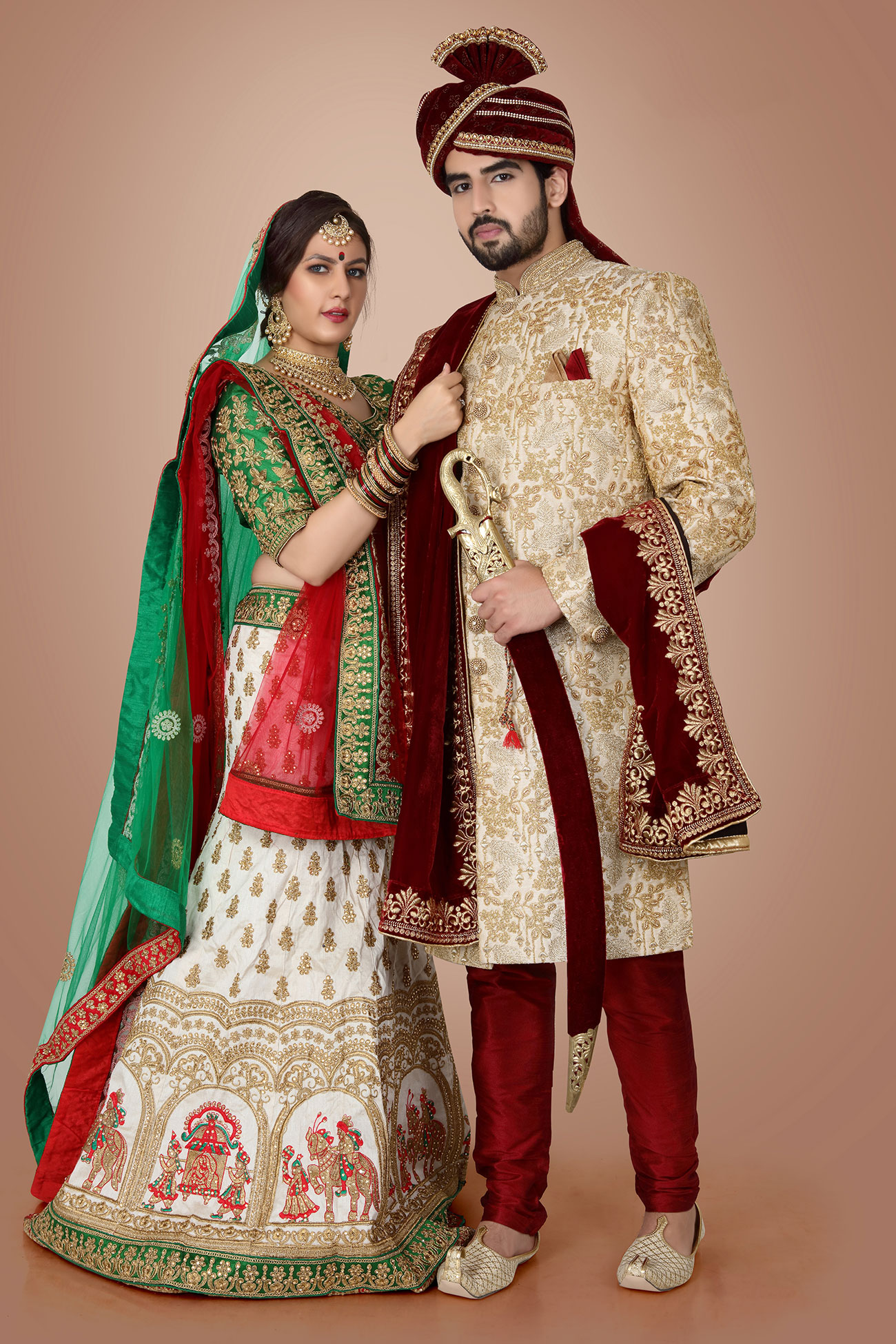 Gold Zari Thread Embroidery Malbari Silk Sherwani E-1053