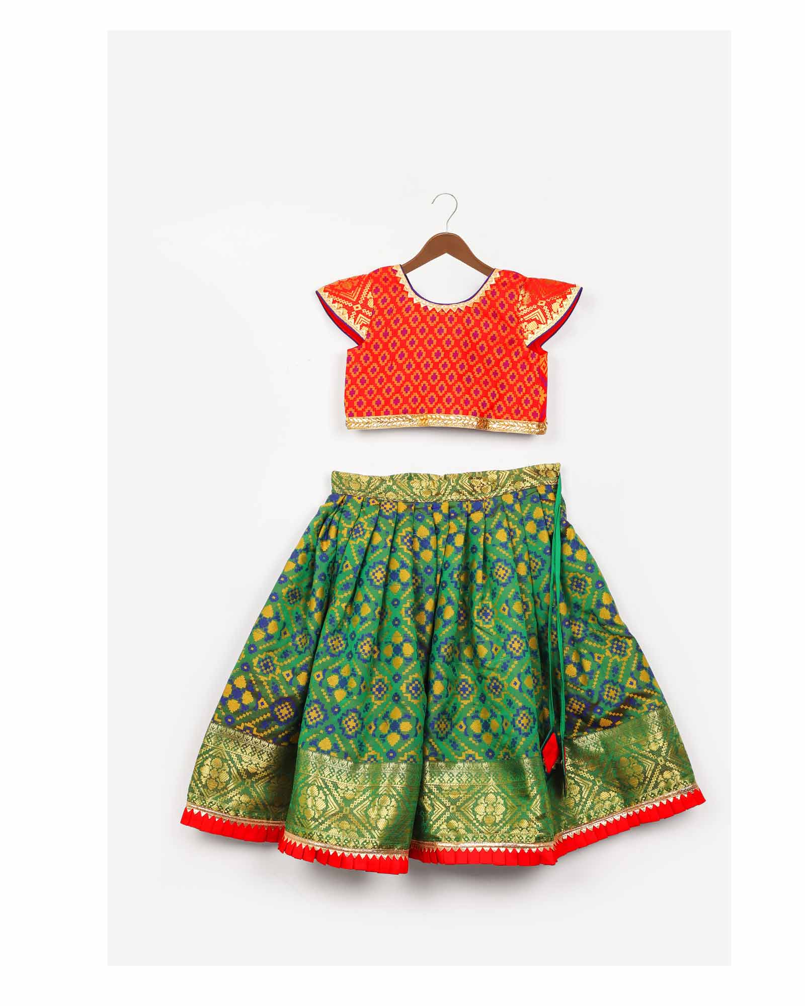 Green & Orange Patola Ghaghra Set