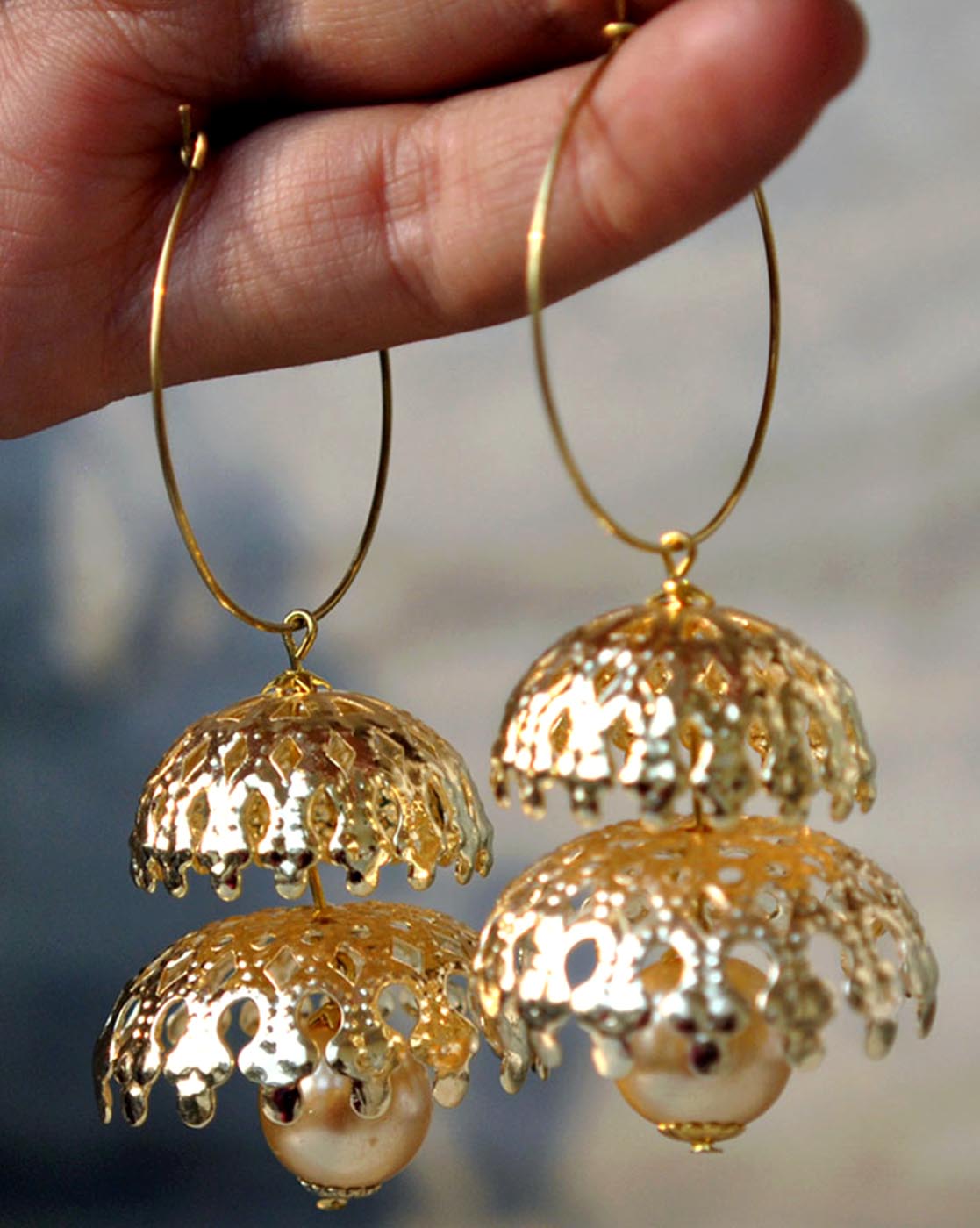 Double Decker gold Hoops Earrings 