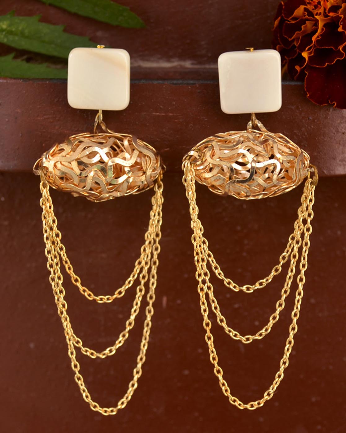 Marble with Mesh & Chain Earrings