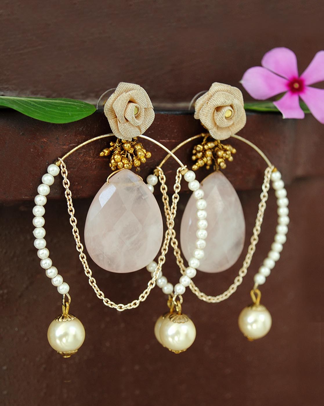 Rose Quartz Inverted Hoops Earrings
