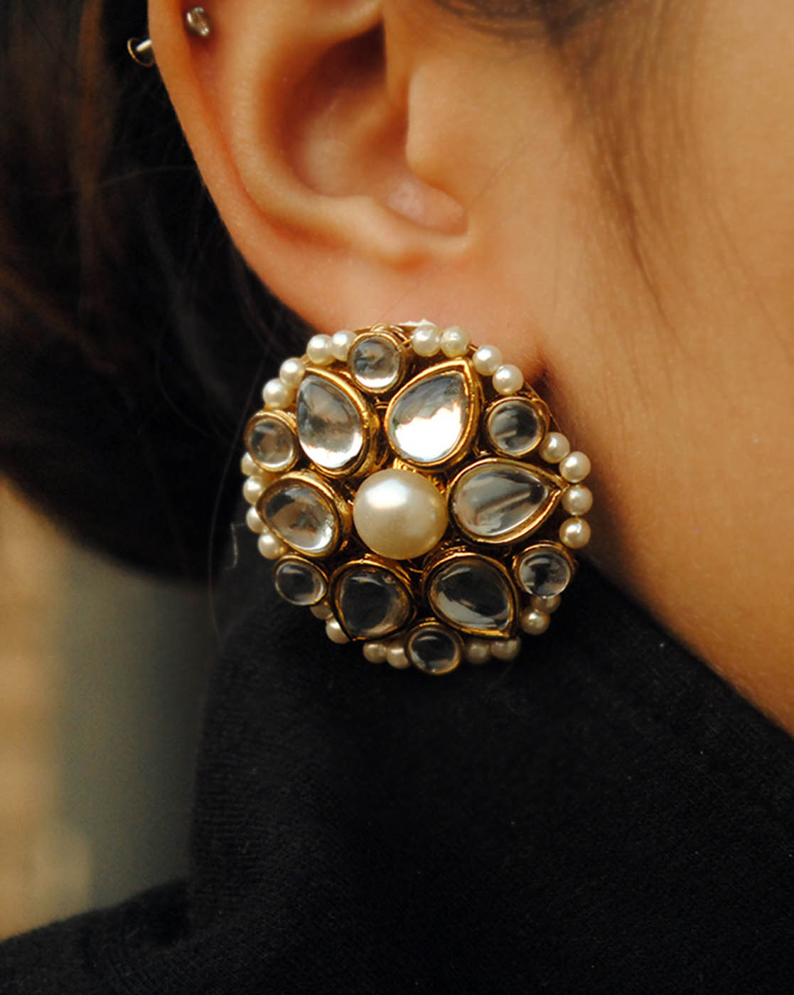 Kundan Flower Stud Earrings