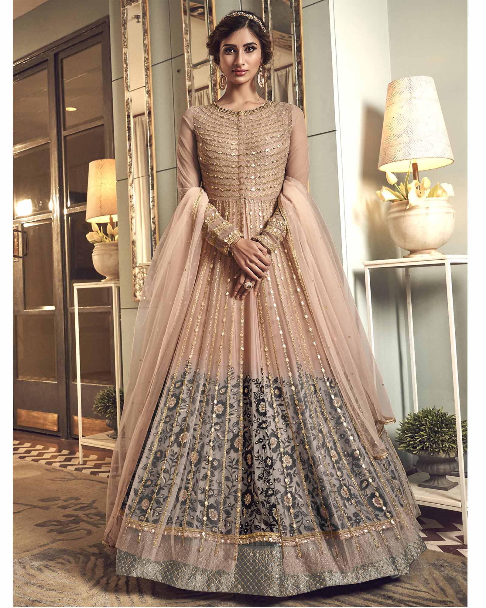 Peach Designer Semi Stitched Salwar Suit with Dupatta