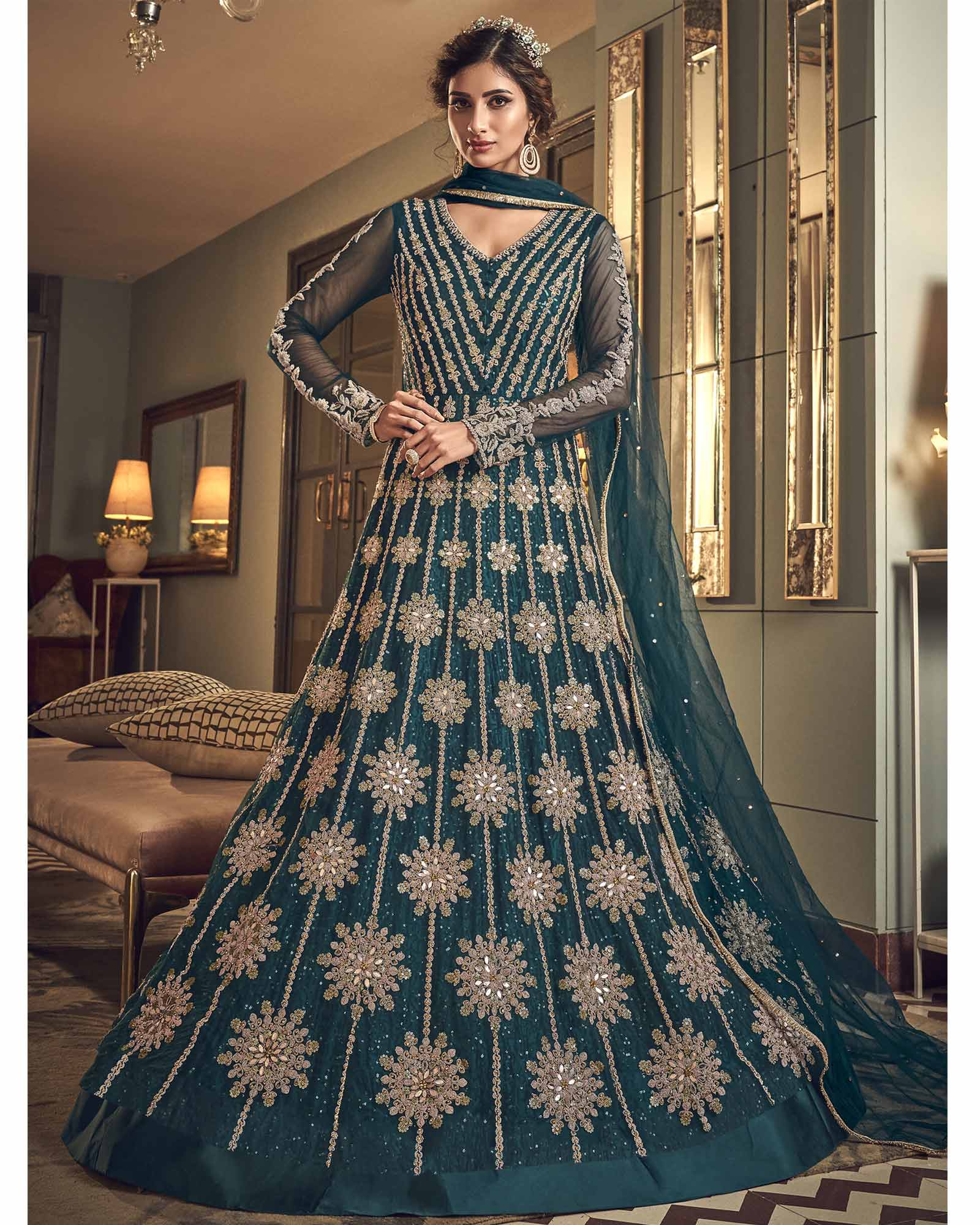 Teal Designer Semi Stitched Salwar Suit with Dupatta