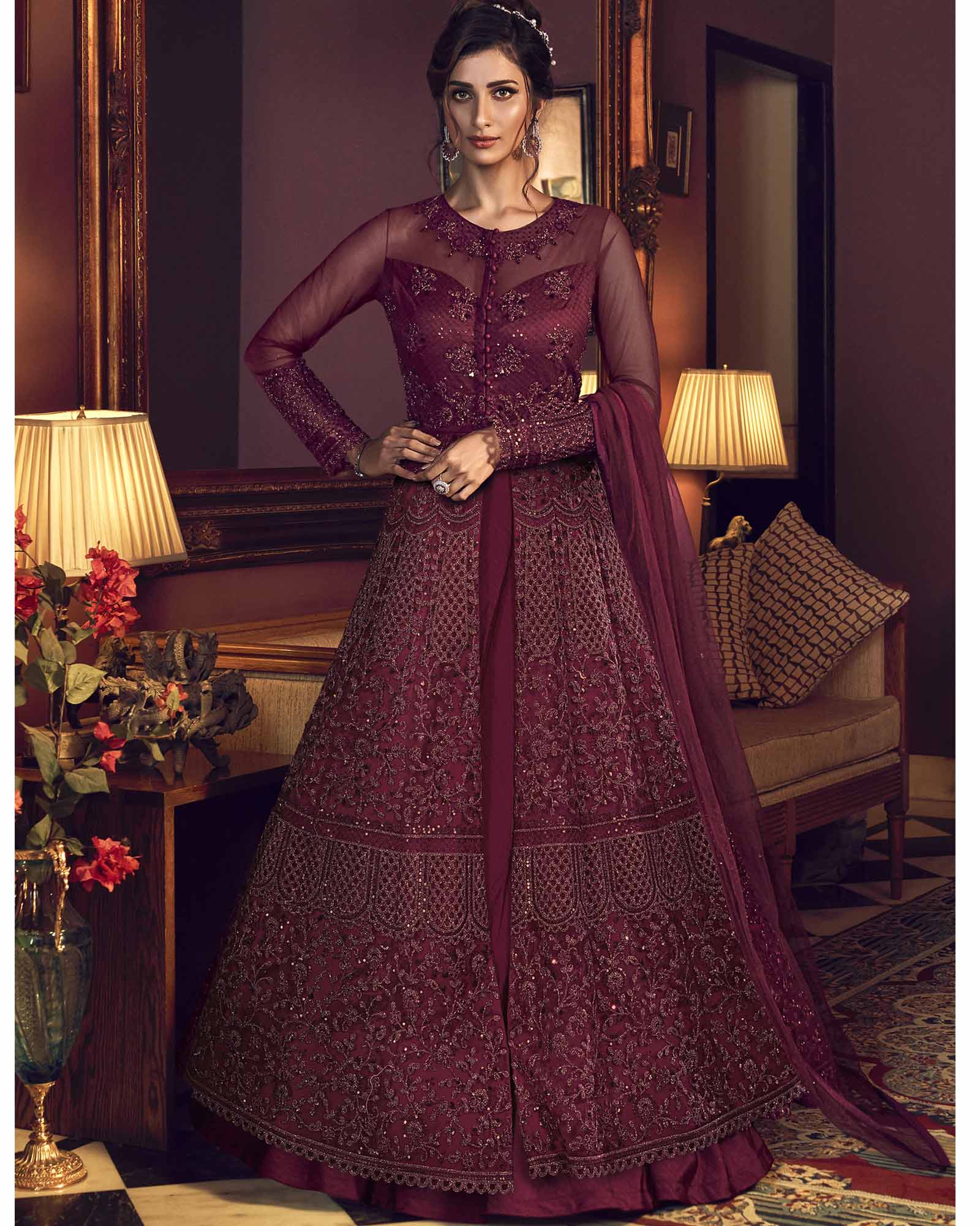 Maroon Designer Semi Stitched Salwar Suit with Dupatta 