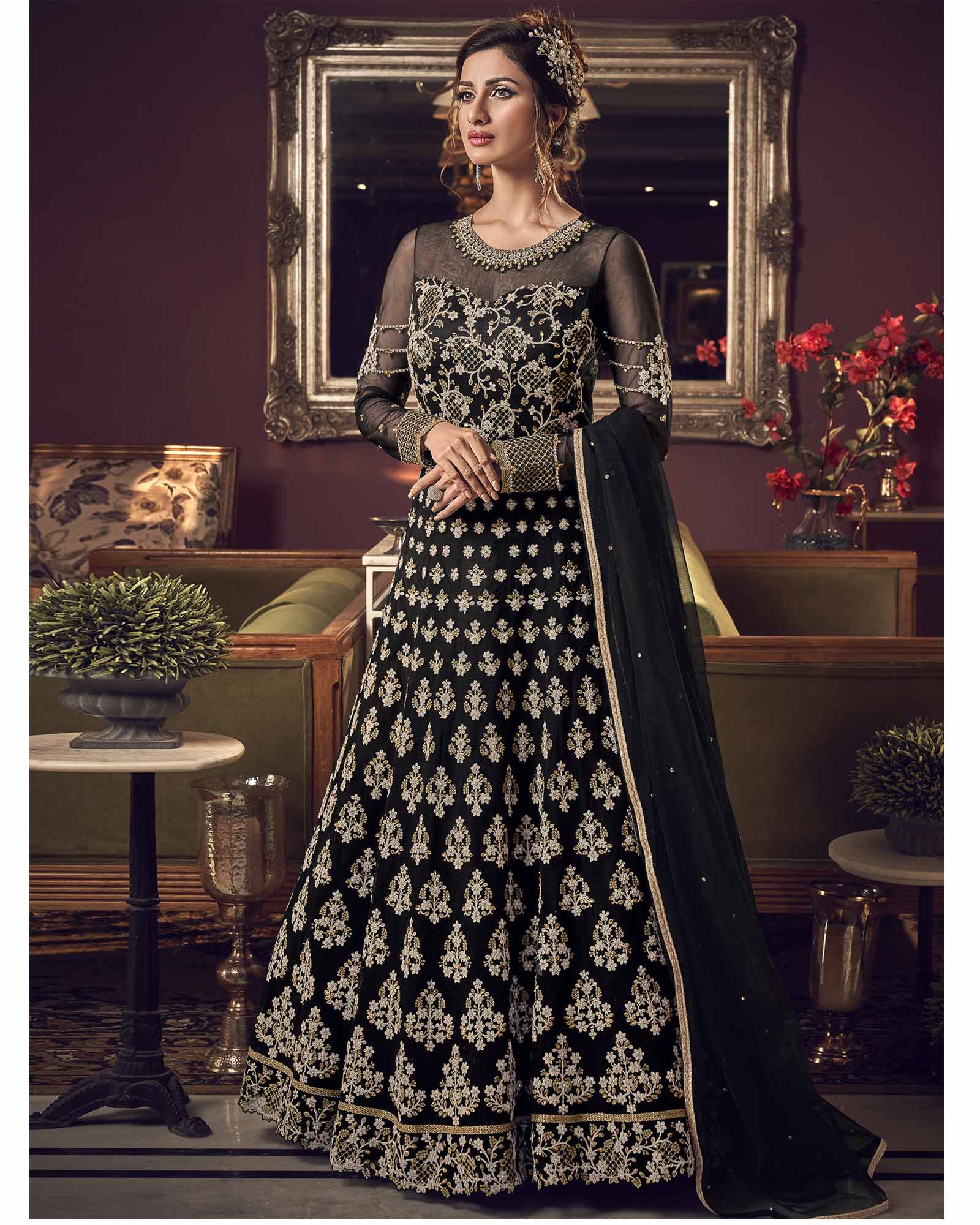 Black Designer Semi Stitched Salwar Suit with Dupatta  