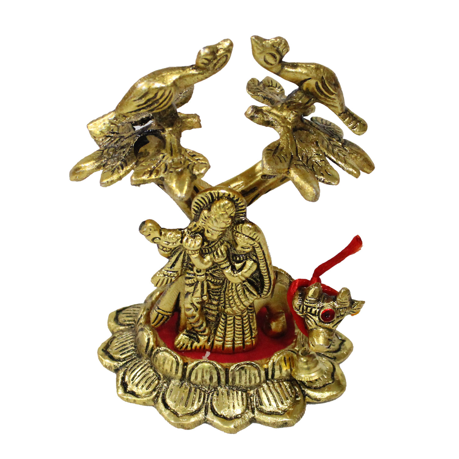 Metal Gold Radha Krishna under Tree with Cow
