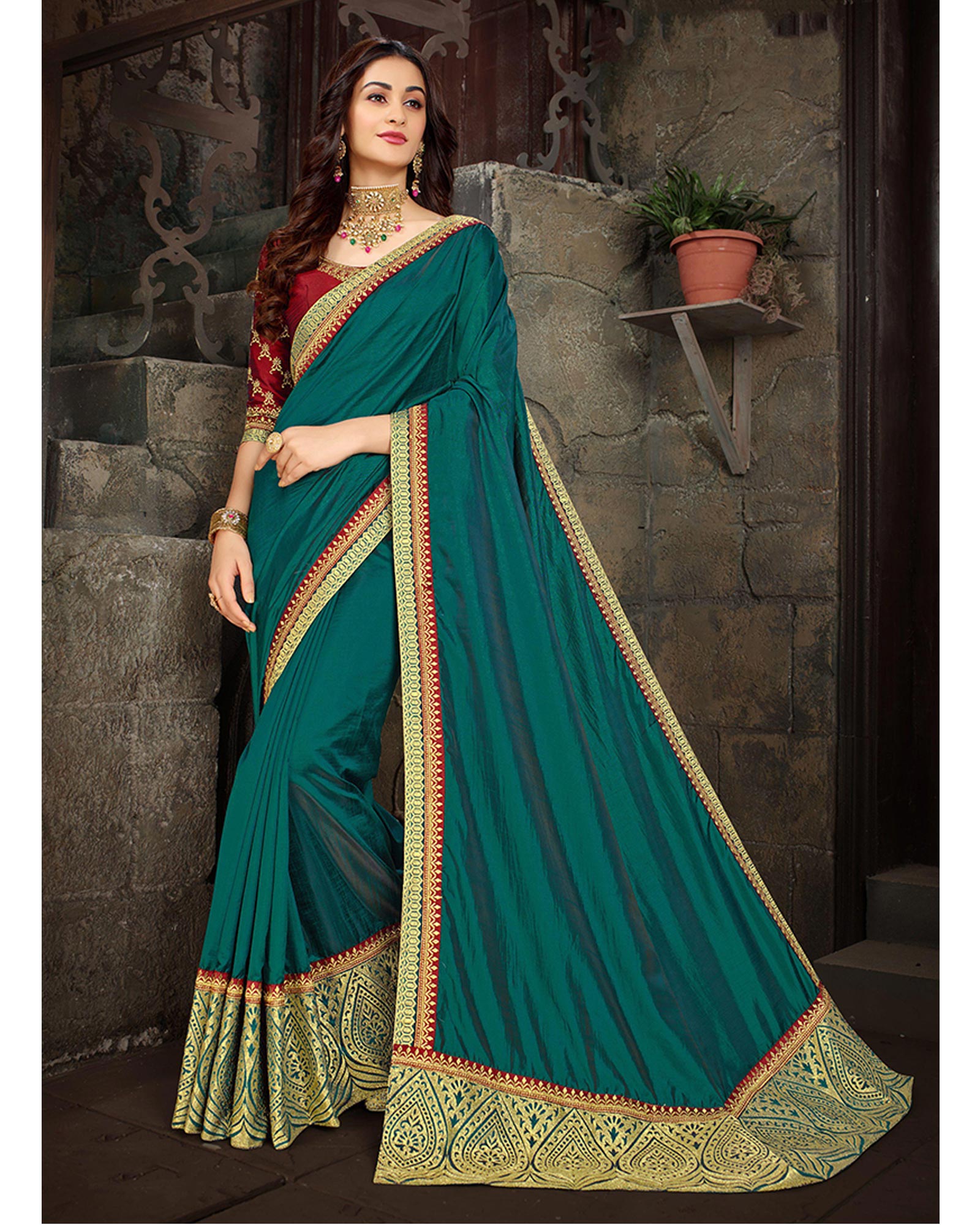 Green Color Embroidered Art Silk Designer Saree