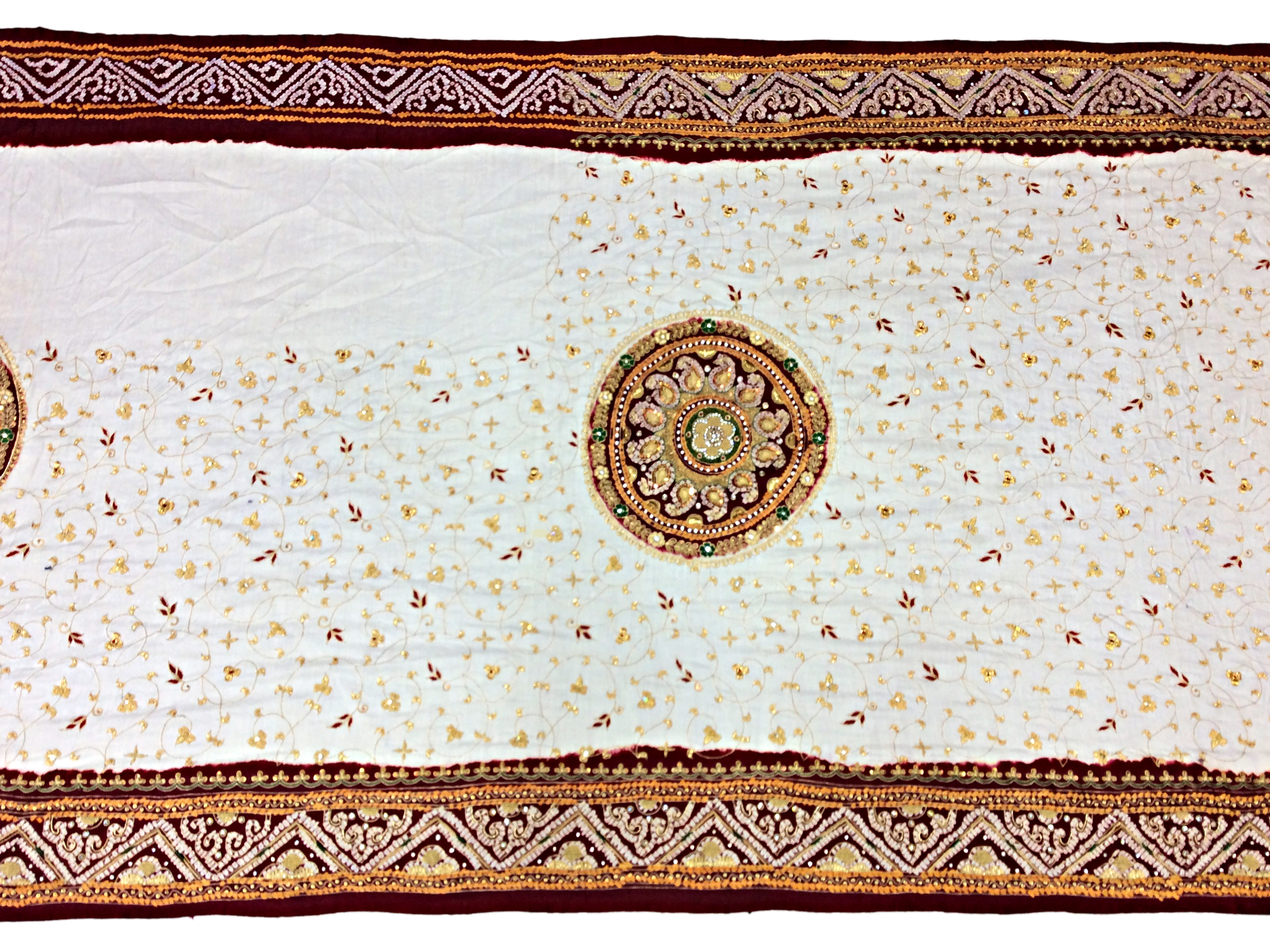 White and Maroon Color Jardoshi Work Fancy Design Gaji Silk Panetar Saree