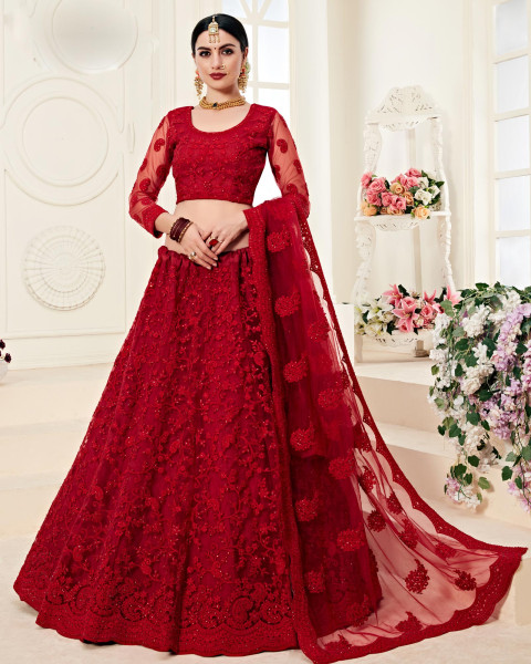 Red Semi-Stitched Designer Lehenga Choli With Dupatta
