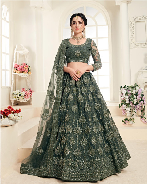 Green Semi-Stitched Bridal Lehenga Choli With Dupatta 
