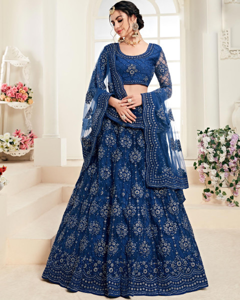 Royal Blue Semi-Stitched Bridal Lehenga Choli With Dupatta 
