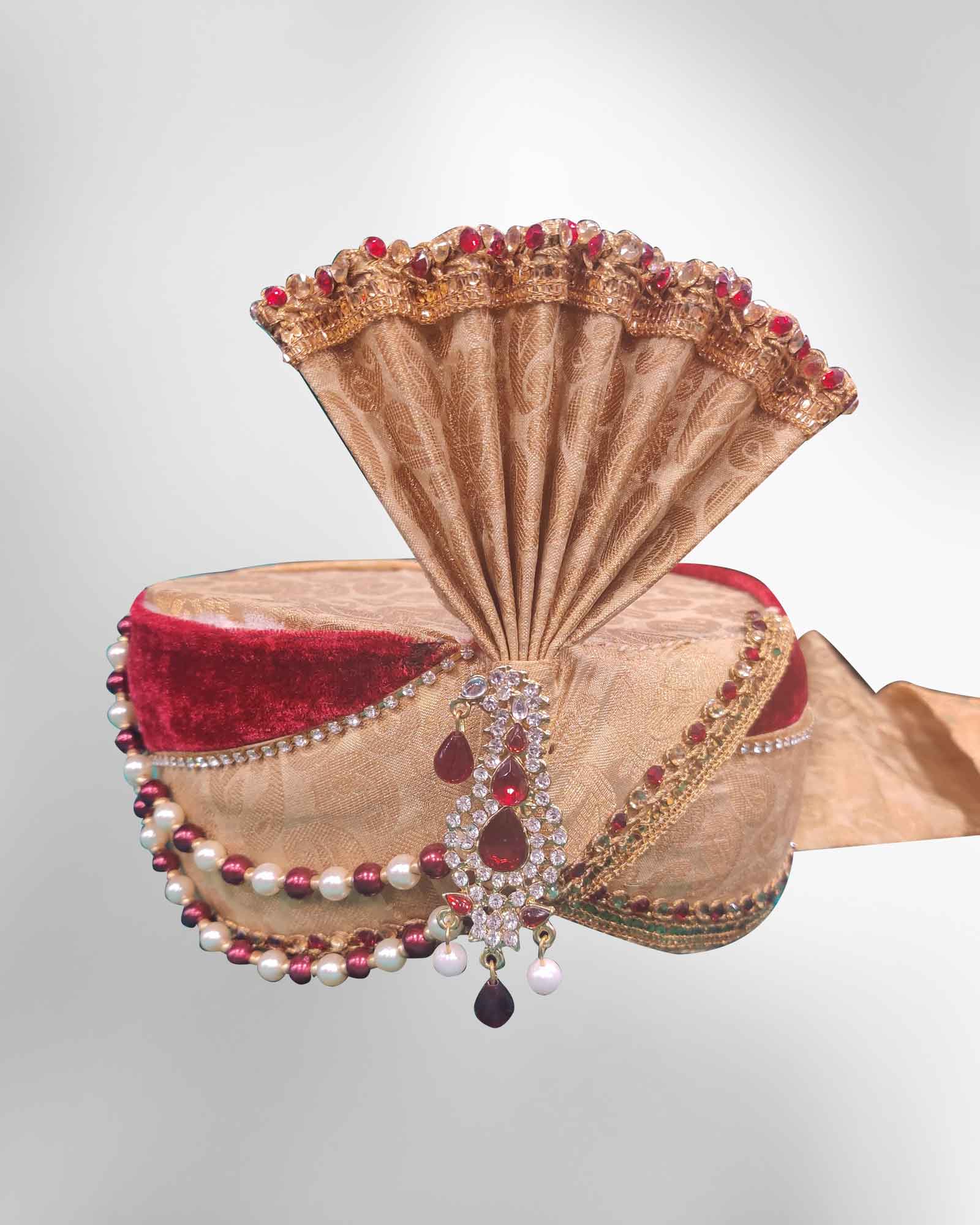 Beige Maroon Groom Safa 59104