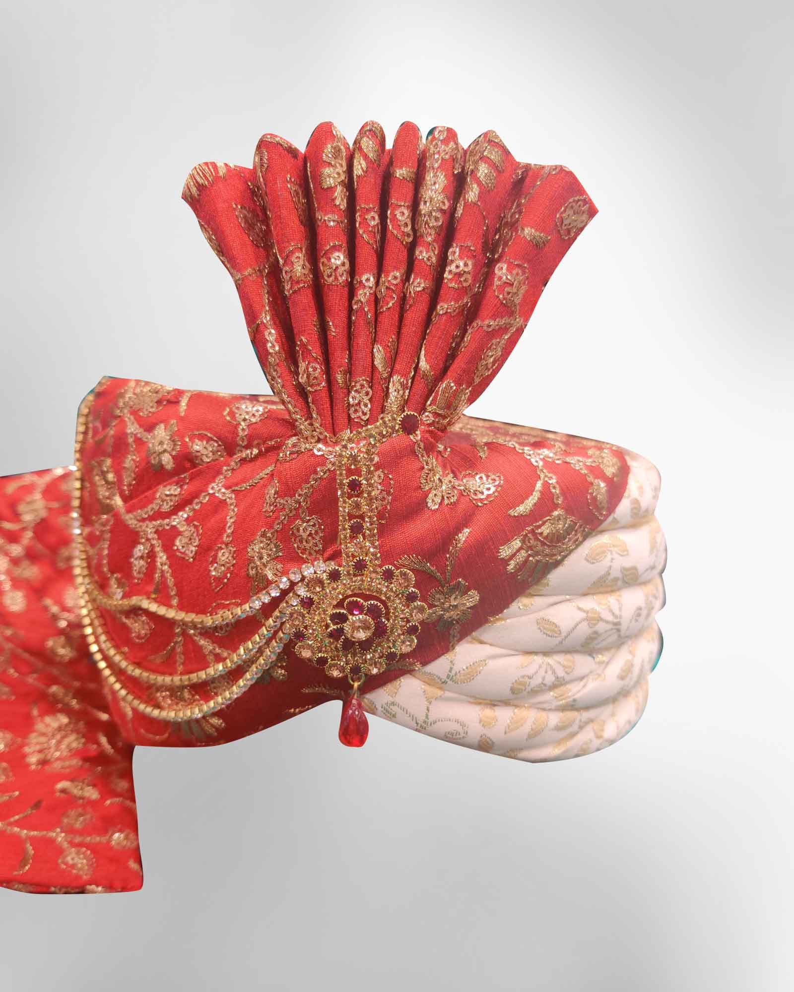 Off White and Red Zari Work Safa 97504