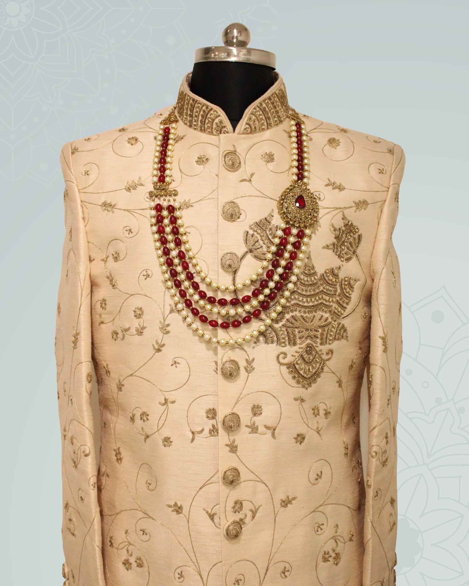 Cream Red Pearl Mala - LWMMB001