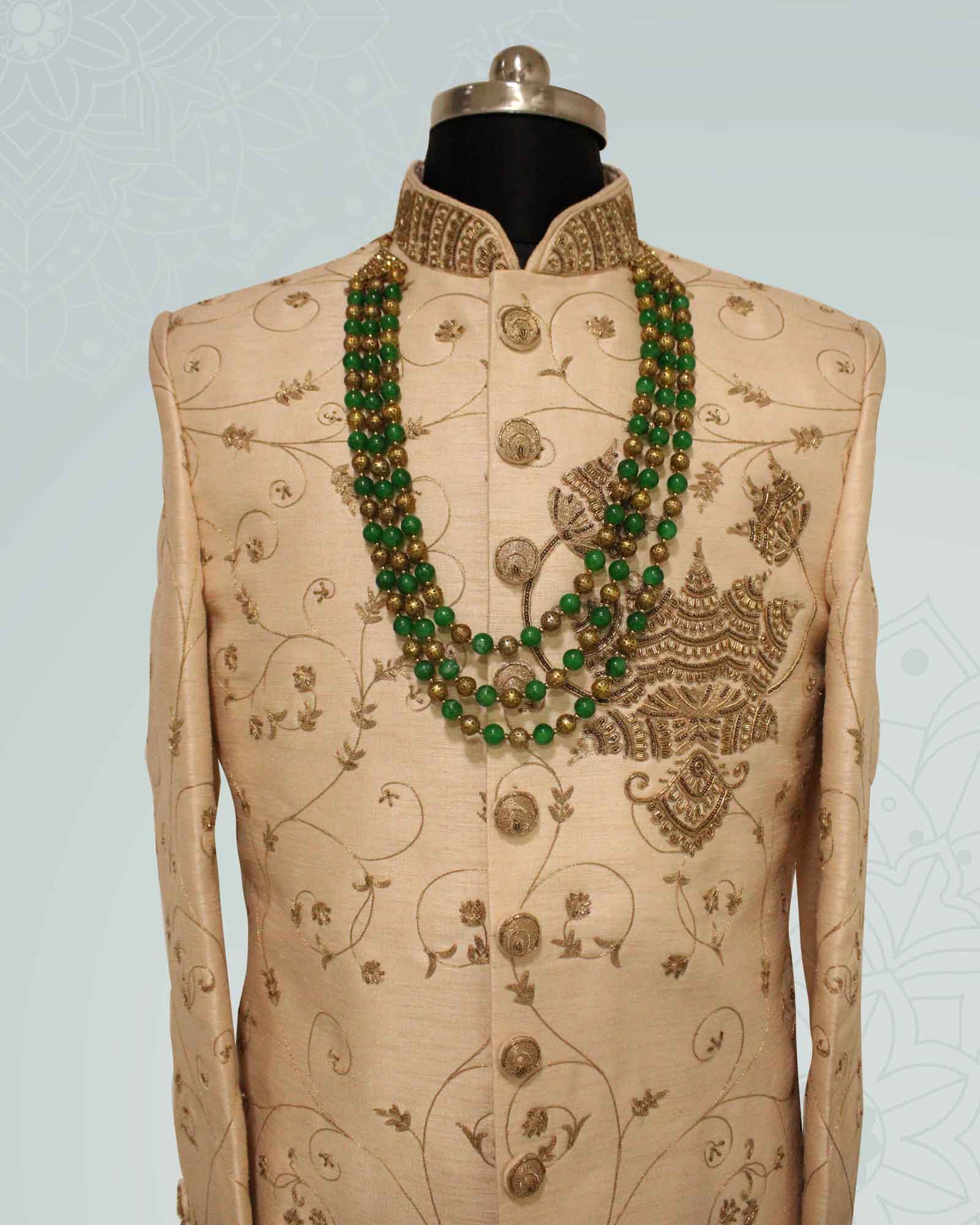 Green Gold Pearl Mala - LWMMB013