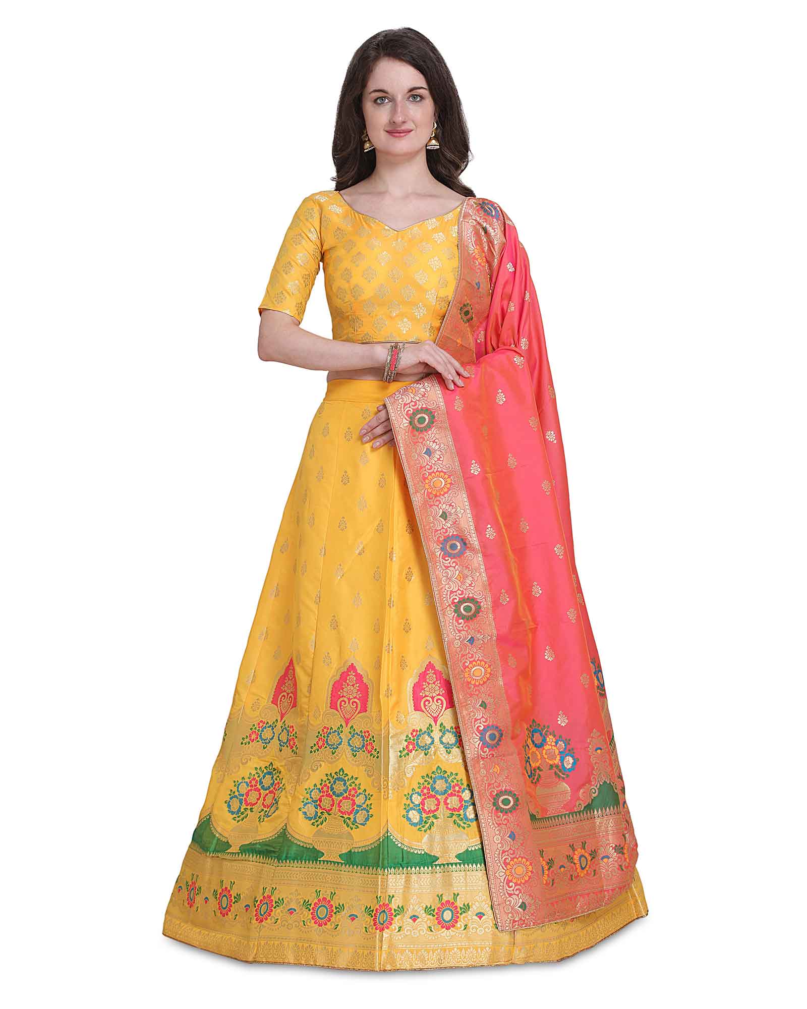 Yellow Bridal Semi Stitched Wedding Lehenga With Dupatta
