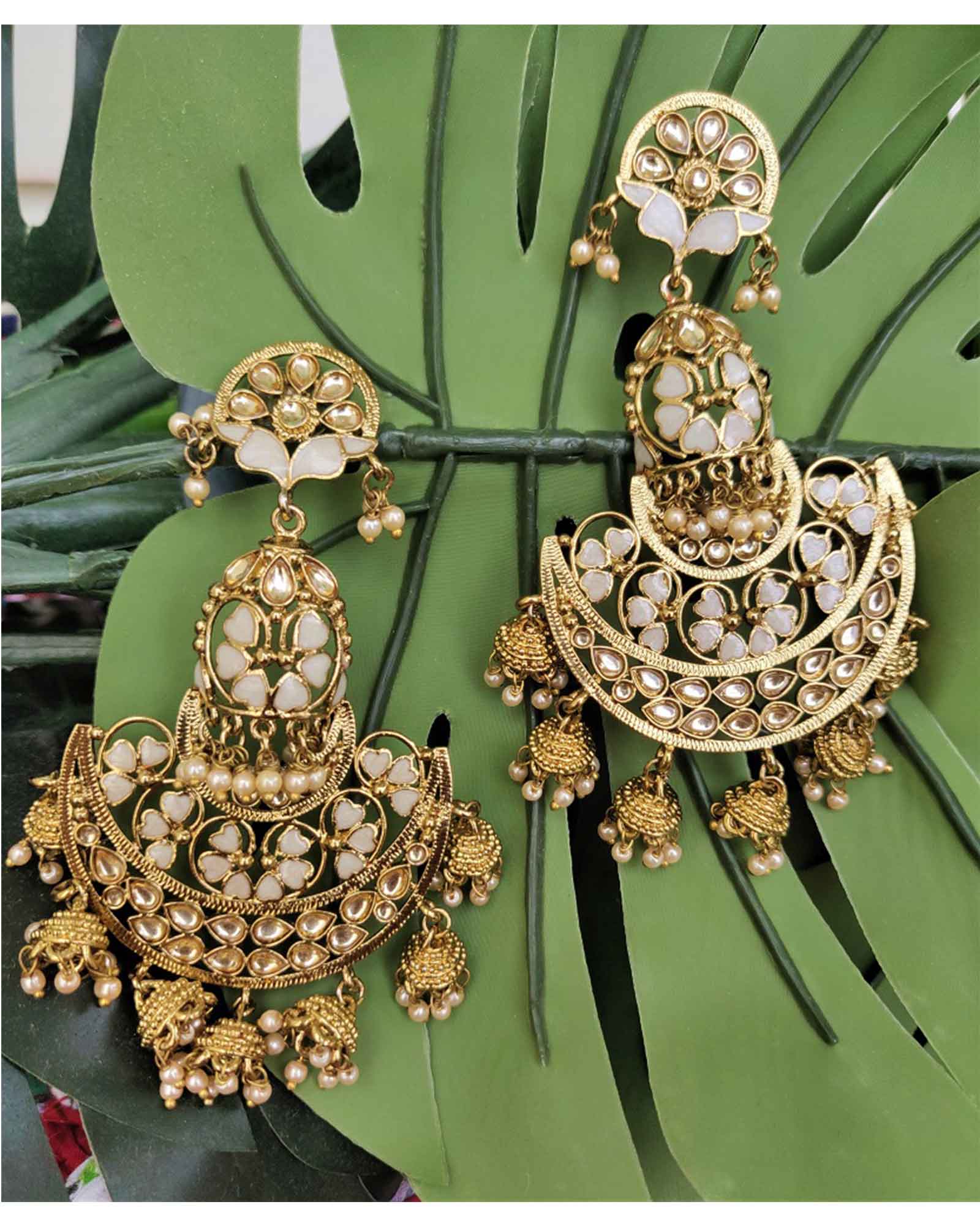 Heart Design Meenakari Chandbaali Earrings