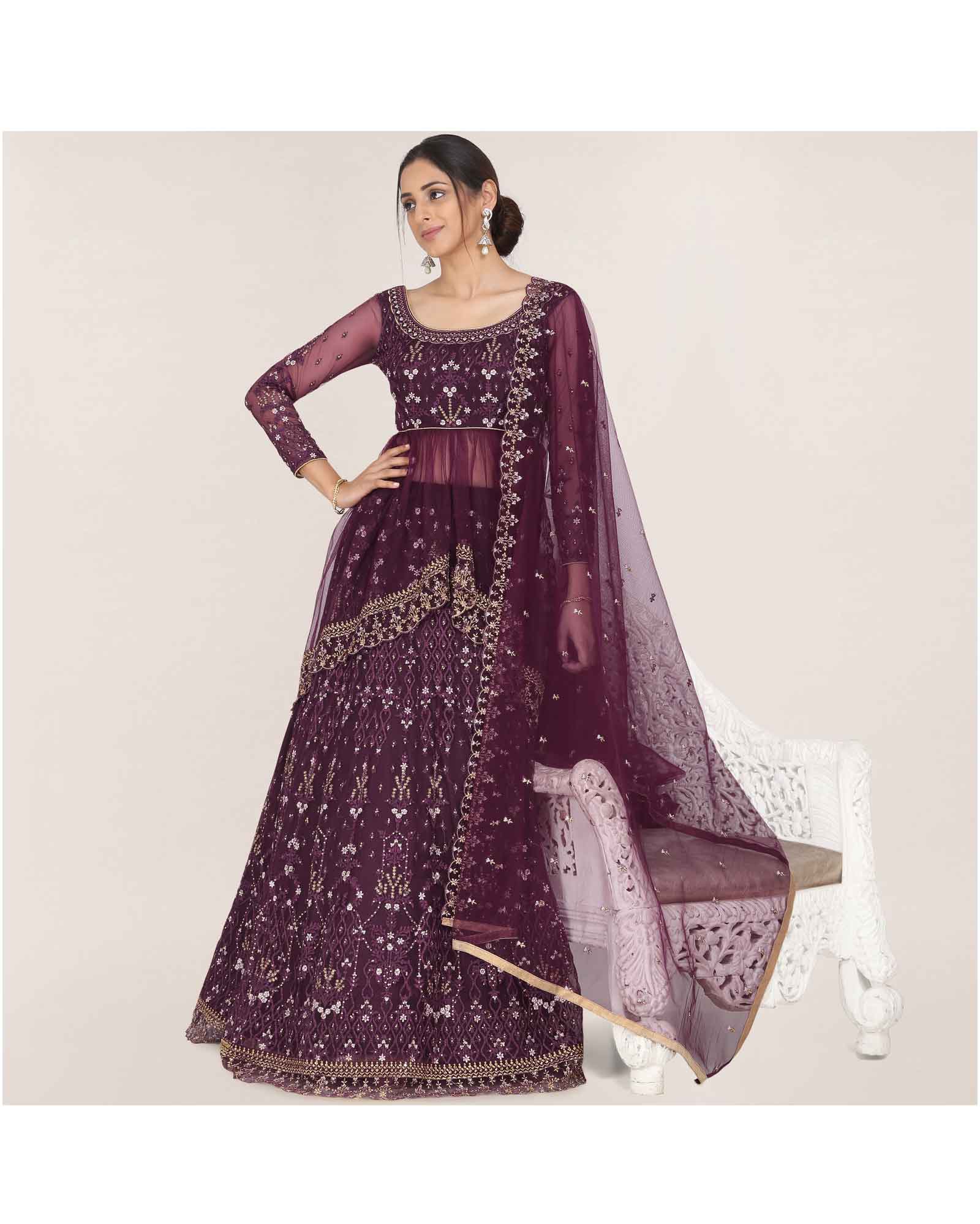 Burgundy Eavy Zari ReshamEmbroidered Lehenga Choli 