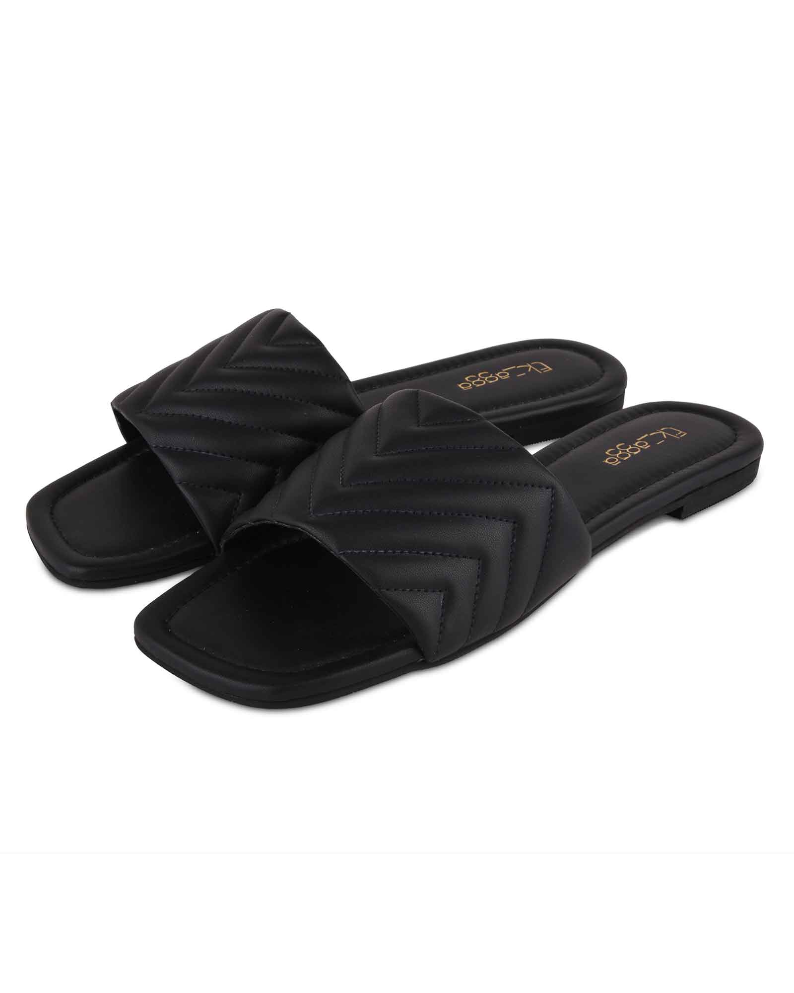 Black Quilted Chevron Flats