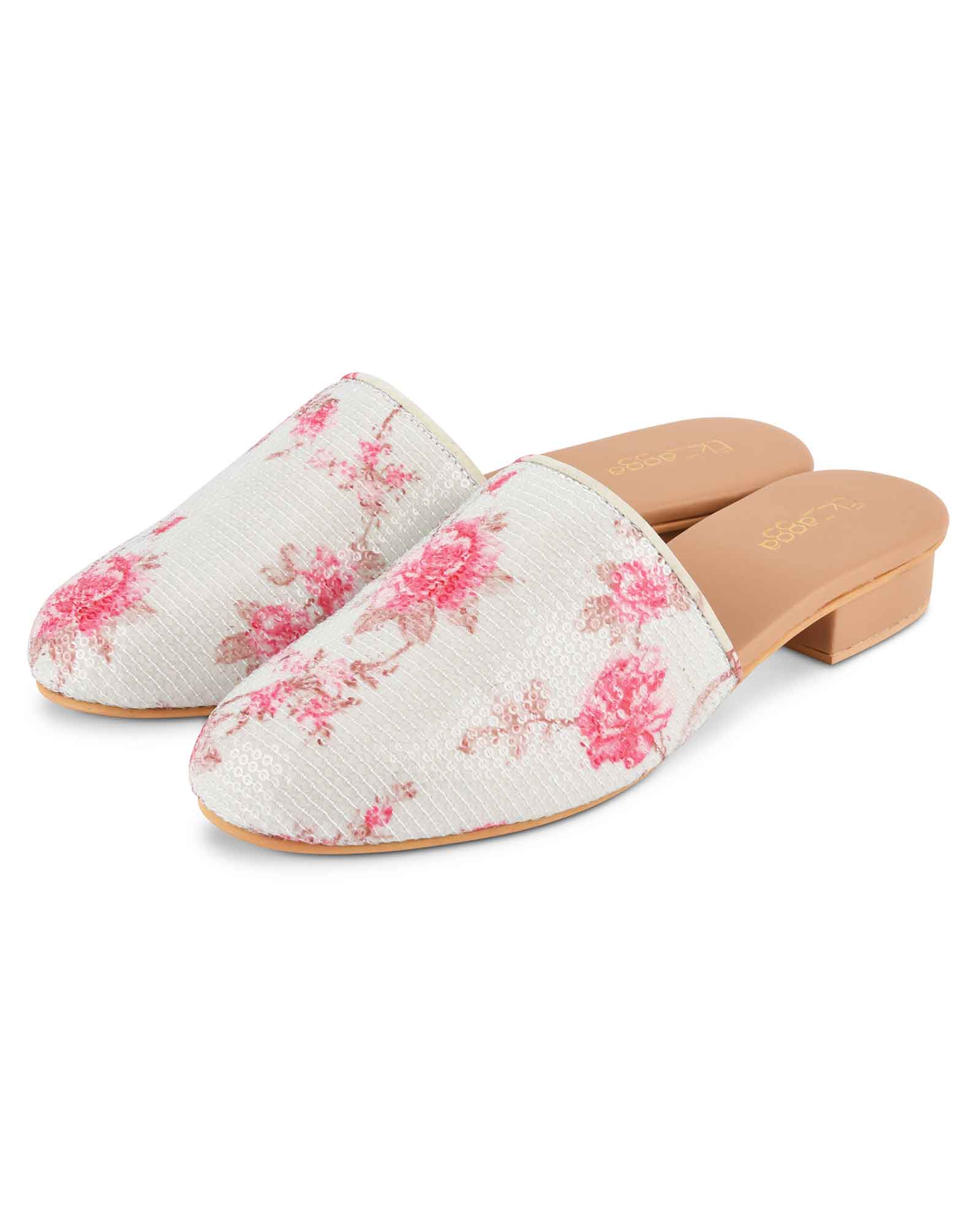 Golden Sequins Abstract  Floral Mules 