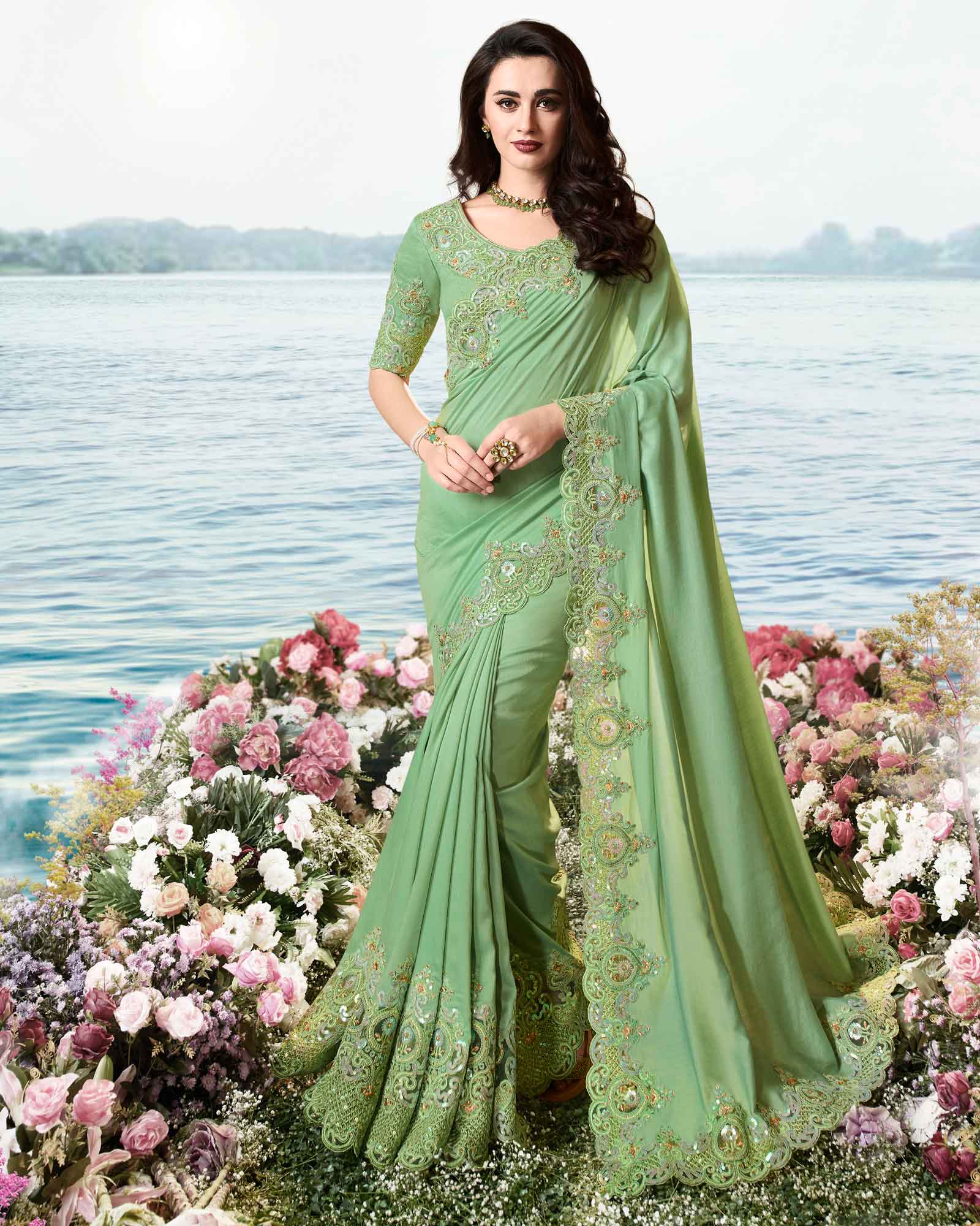 Green Party Wear Silk Saree