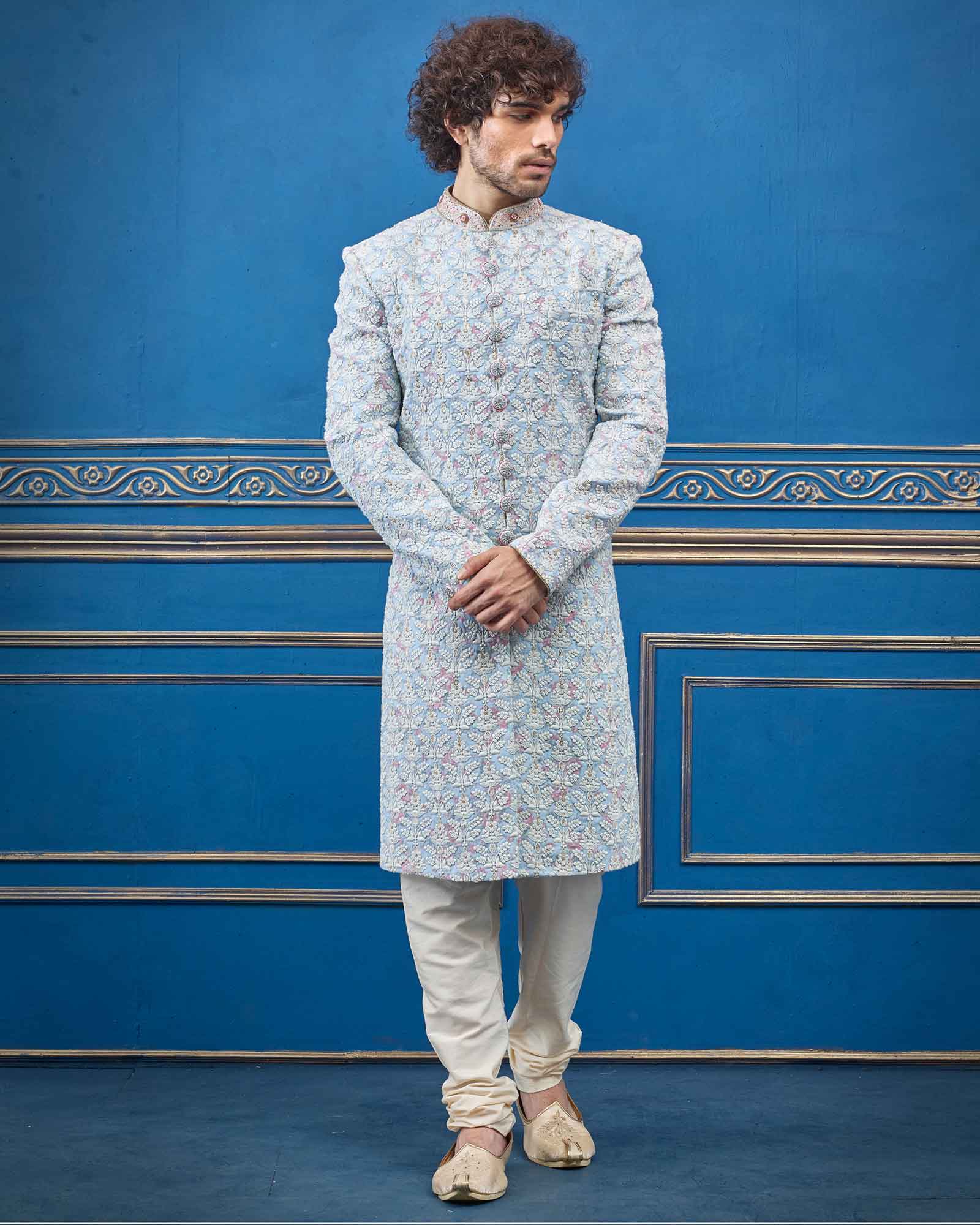 Sky Blue Georgette Sherwani - RCS2262