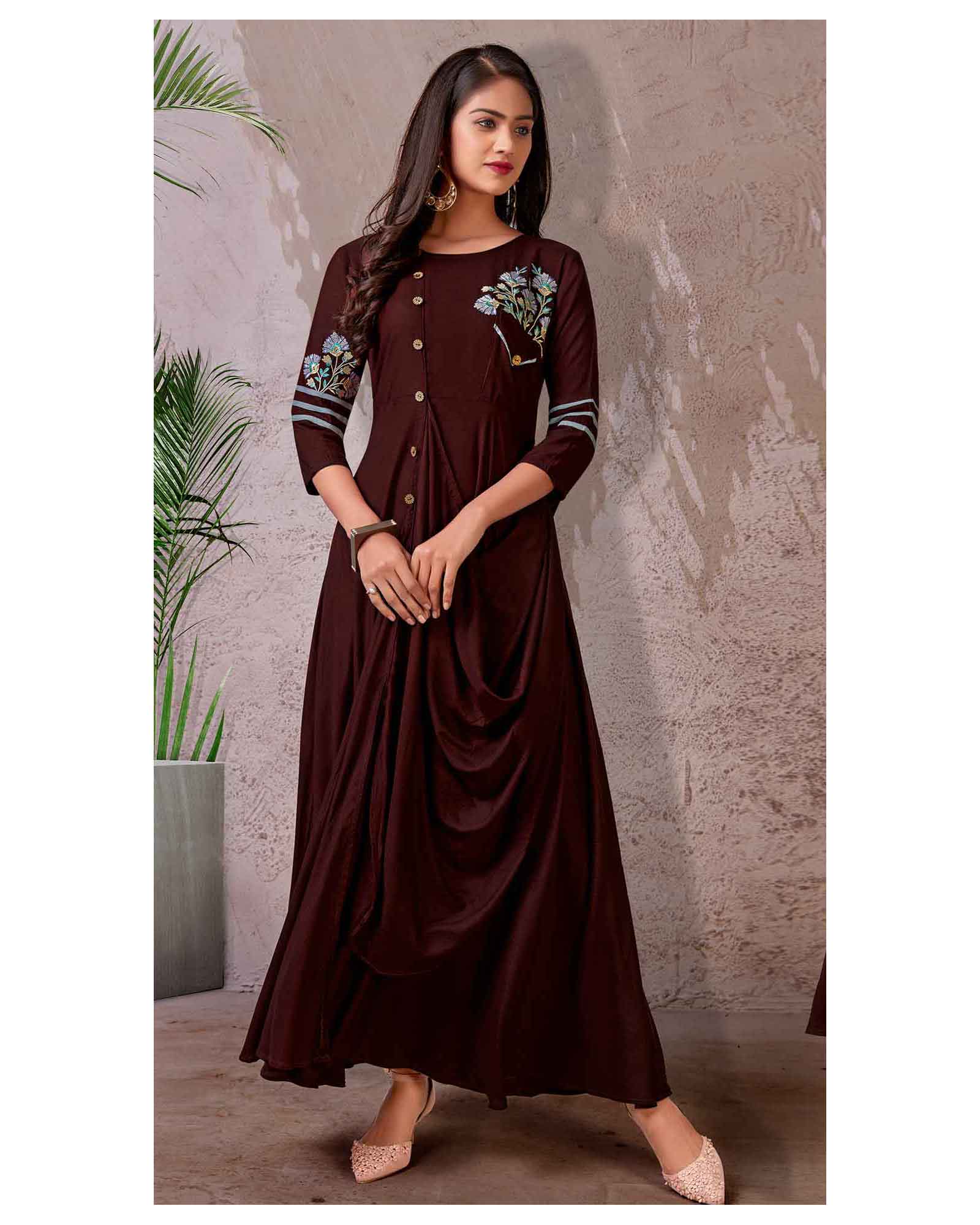 Dark Maroon Two Layer Kurti