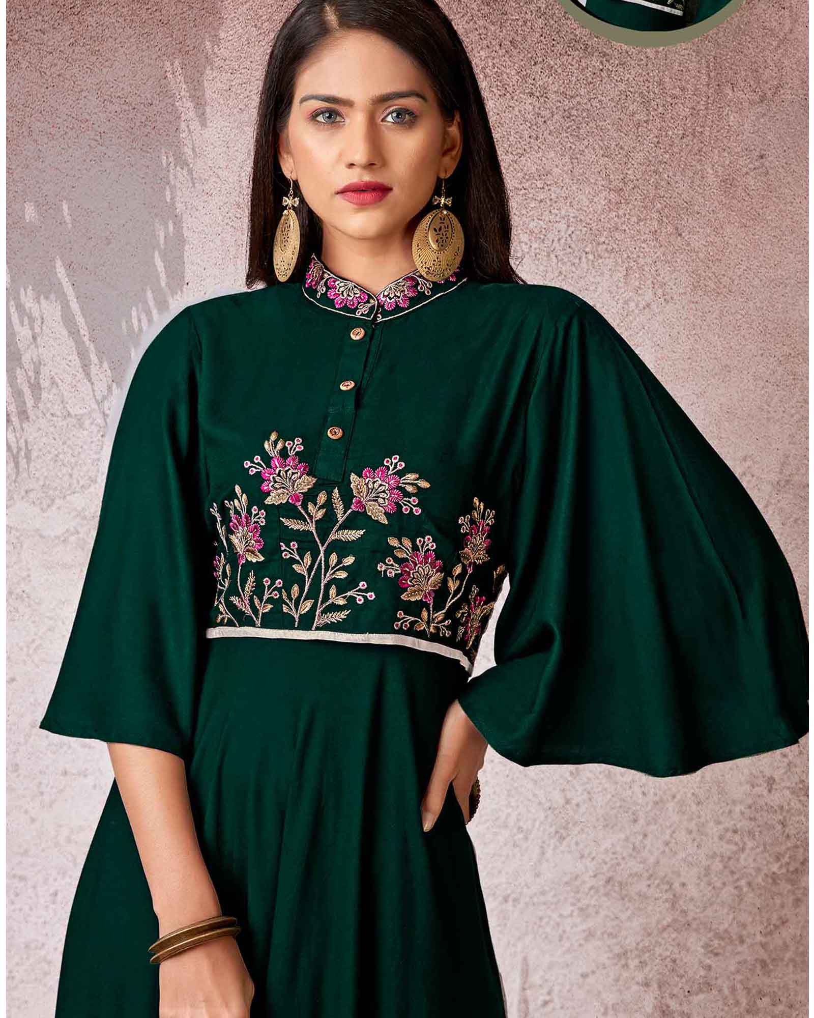 Bottle Green Floral Kurti