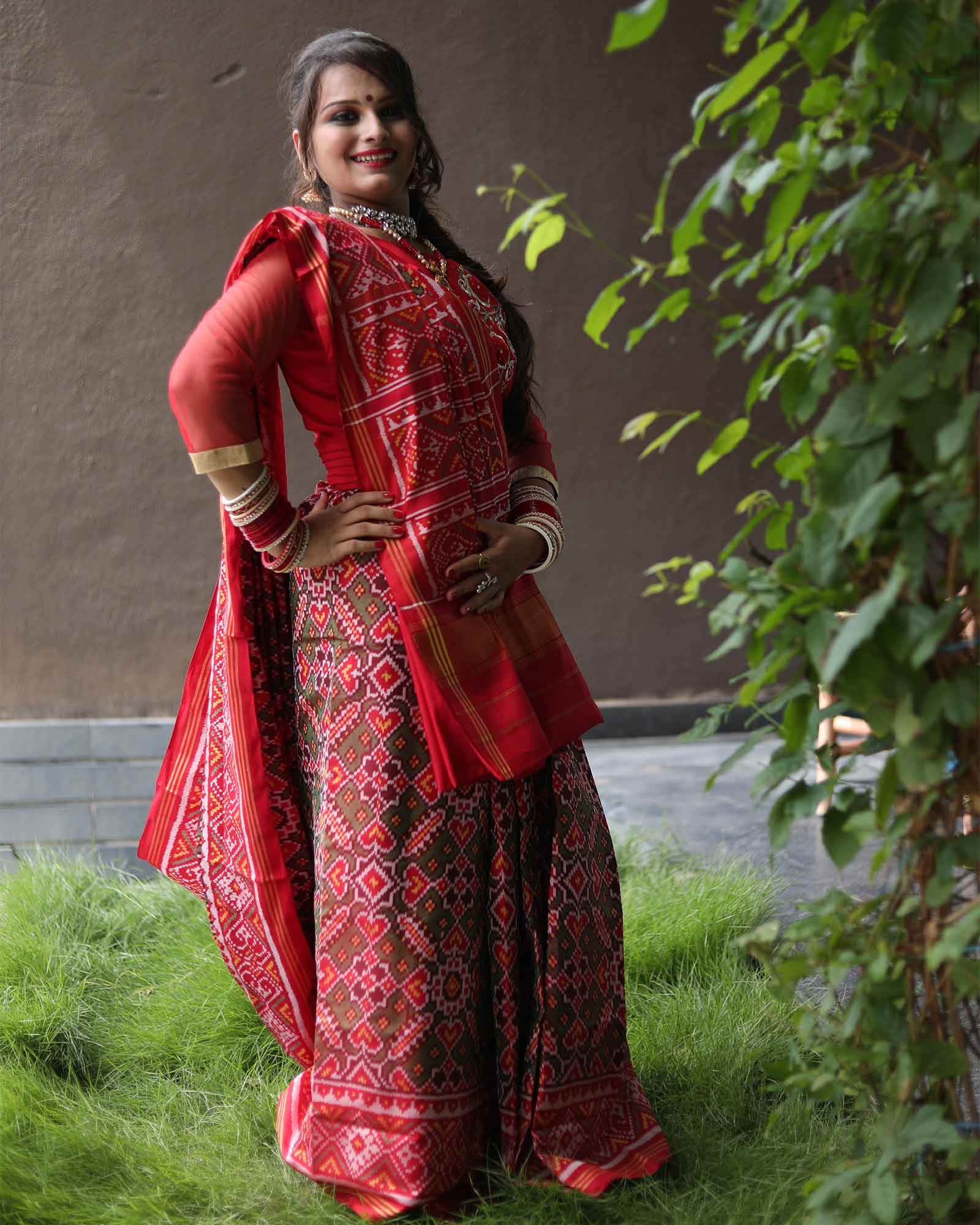 Red Color Traditional Patola Saree with Manekchowk Tissue Border 