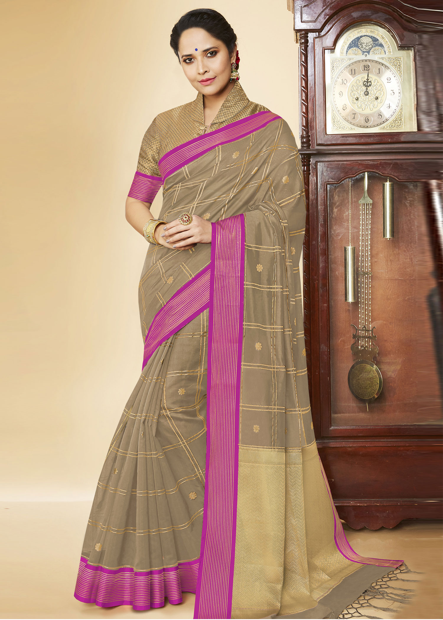 Beige Banarasi Silk Jacquard Saree