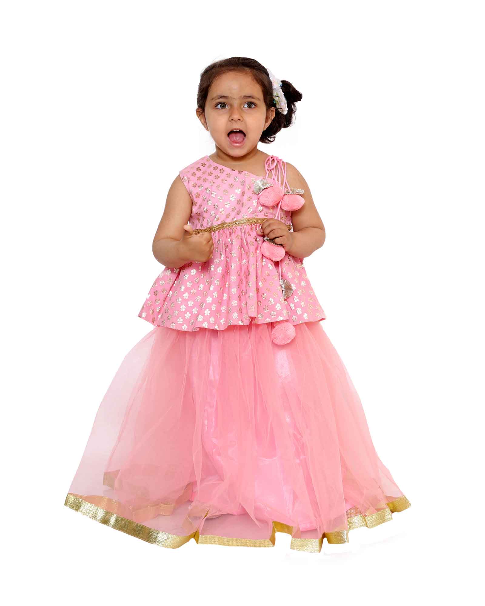 Pink Peplum Top With Skirt