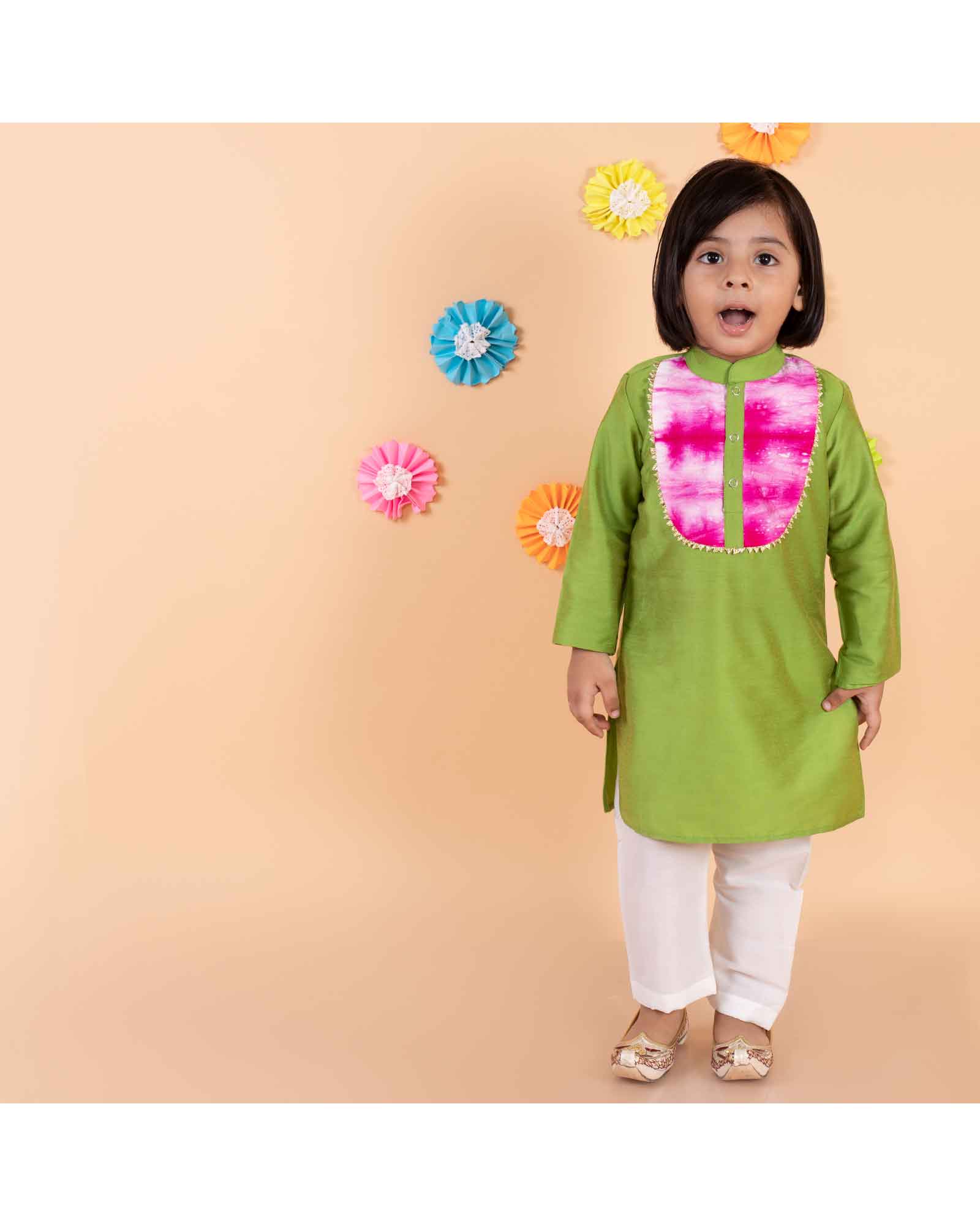 Green Kurta With White Pajama