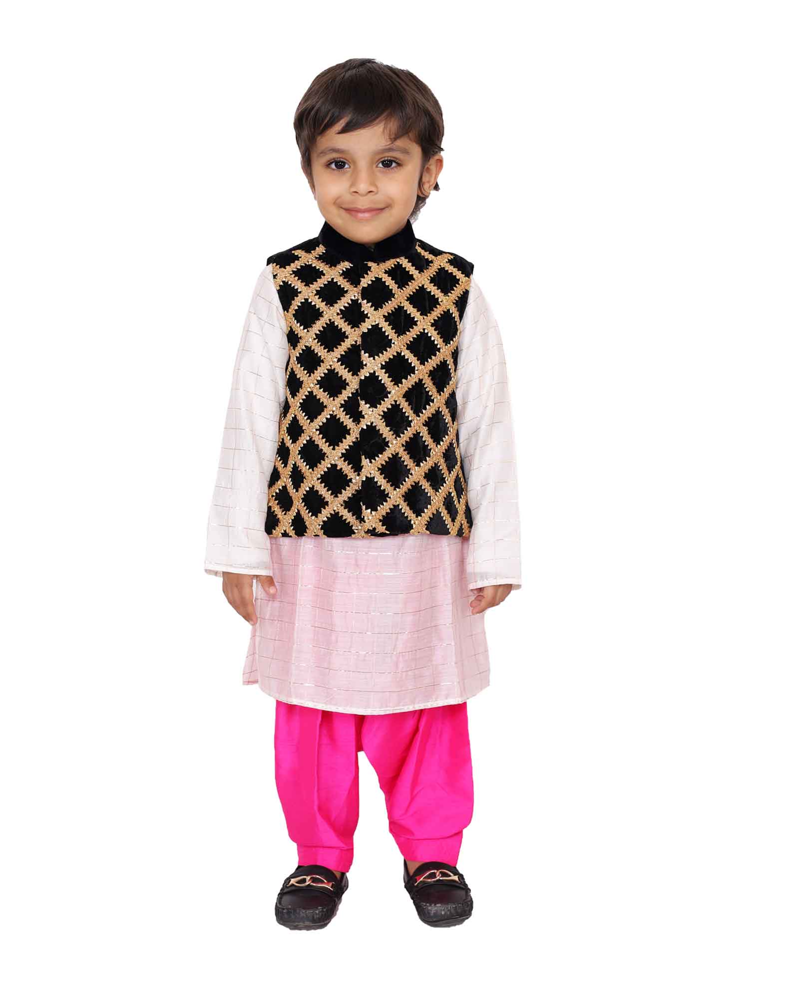 Black Velvet Embroidered Nehru Jacket With Kurta Set