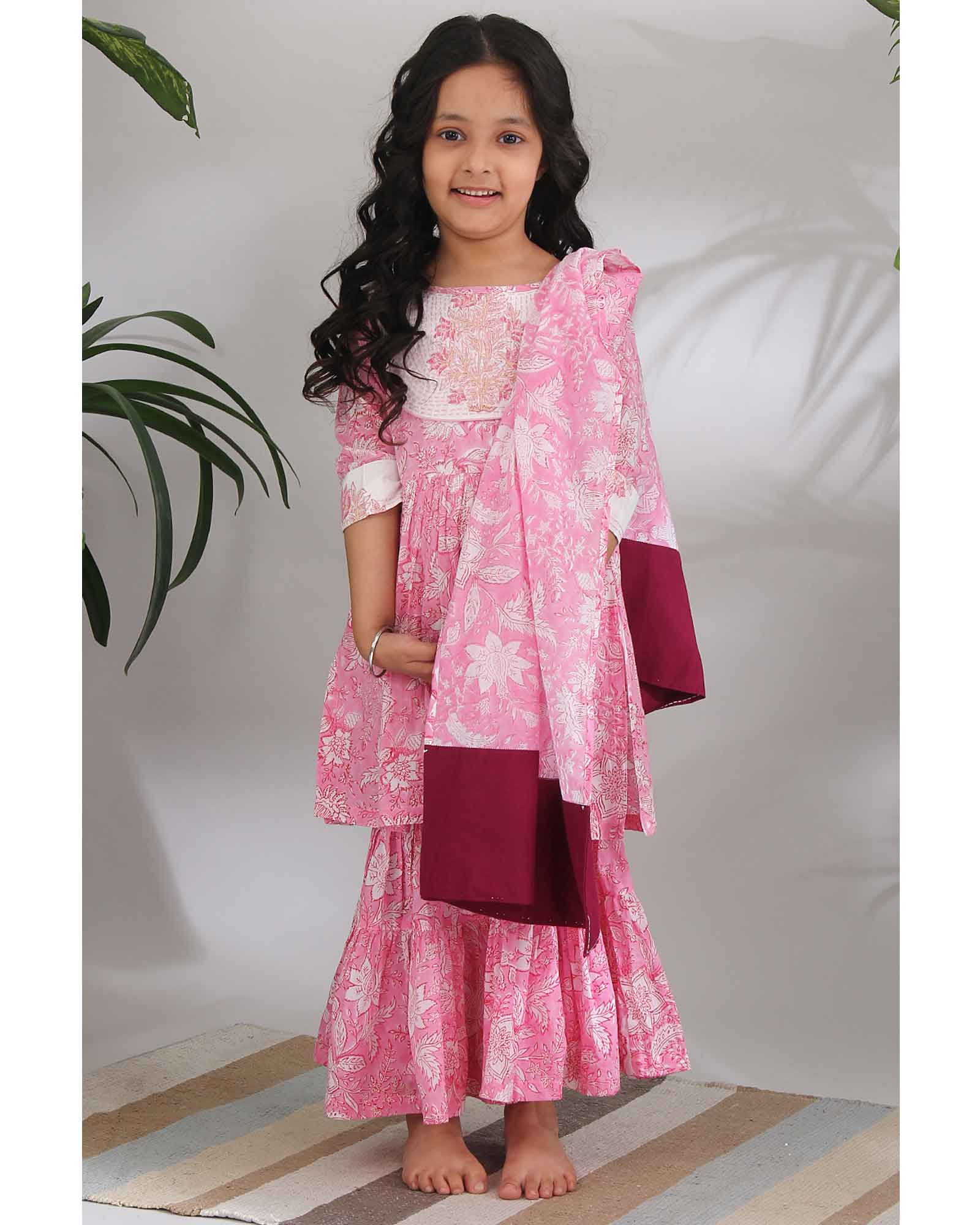 Pink Phool Kantha Sharara Set
