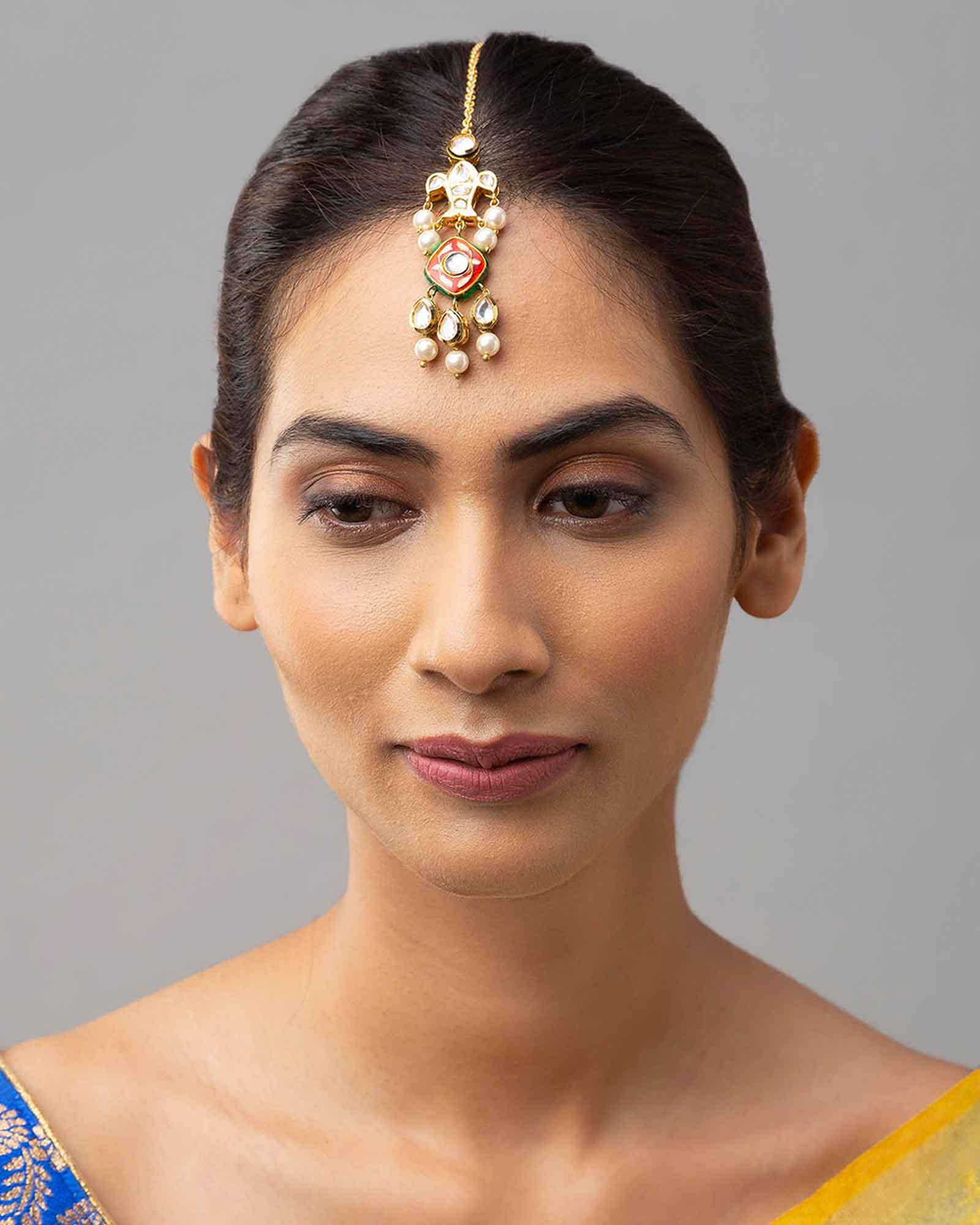 Intricate Meenakari Gold Hydro Kundan Polki Maang Tikka