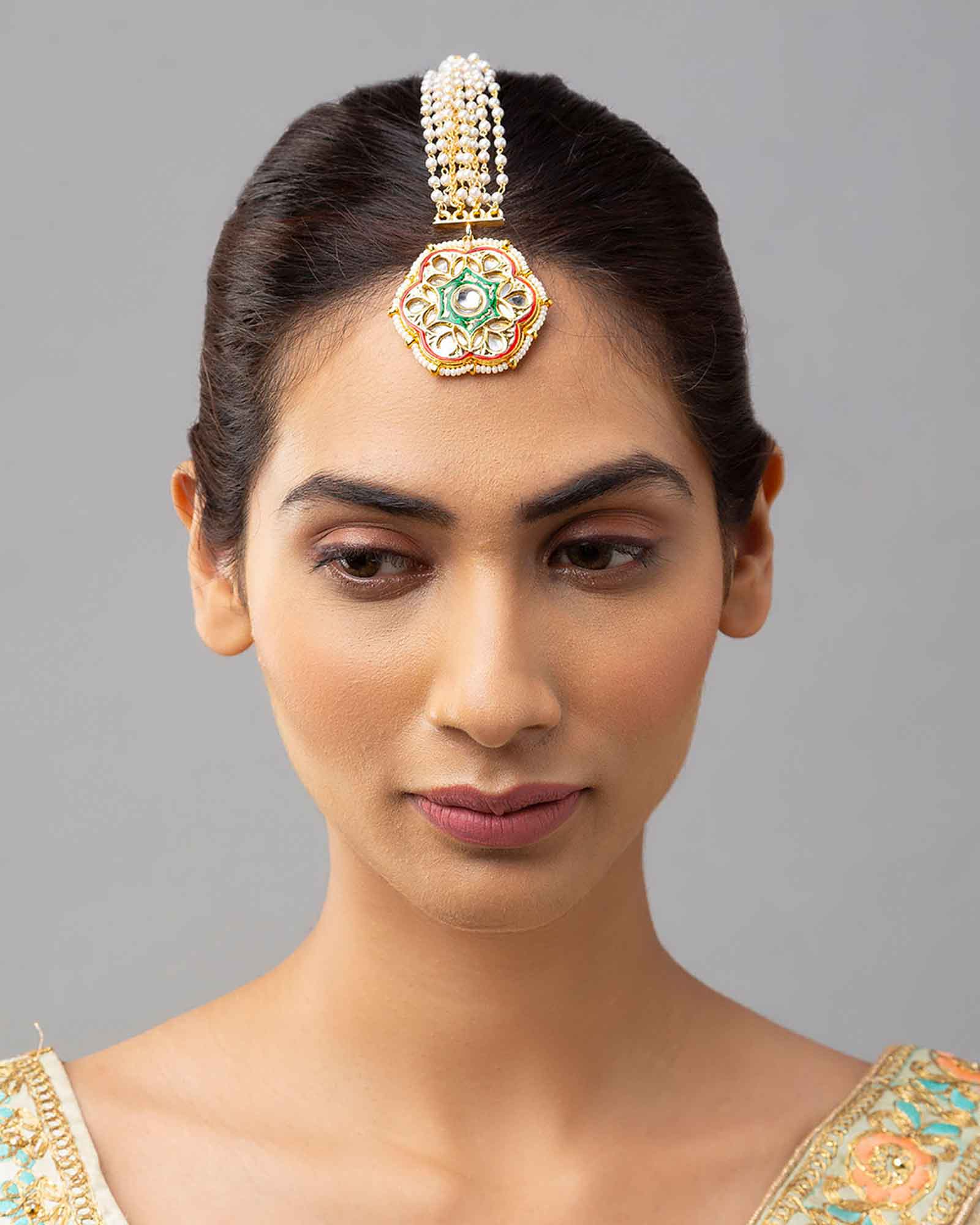 Beautiful Meenakari Gold Hydro Kundan Polki Maang Tikka