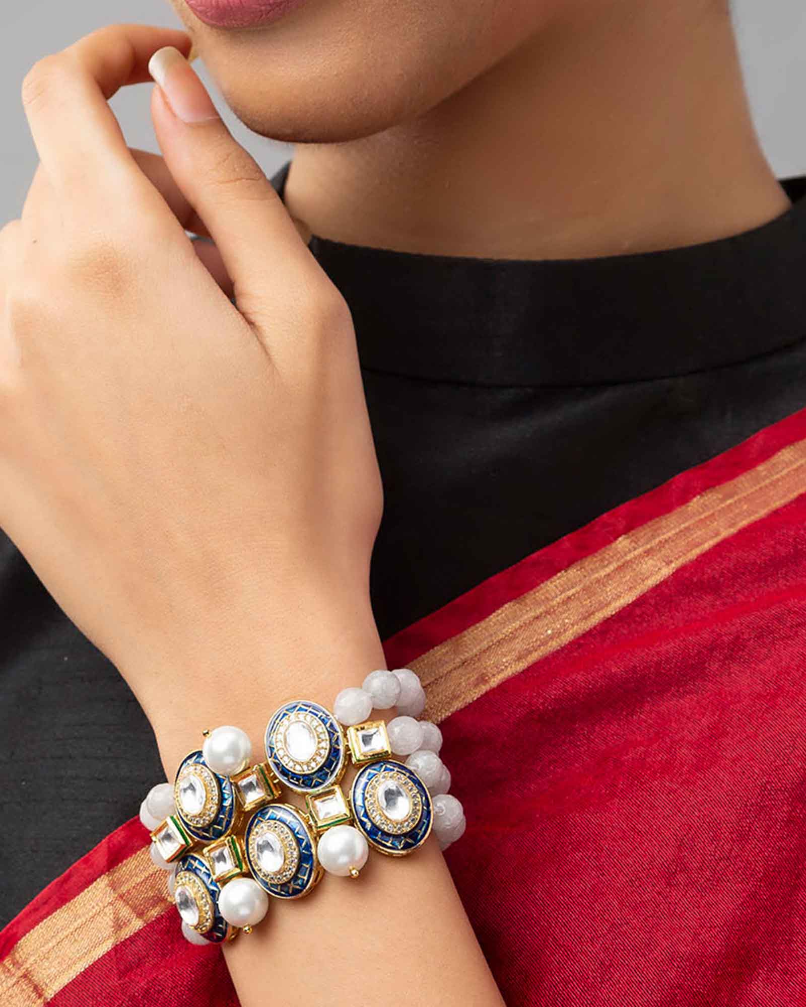 Gorgeous Meenakari Gold Bracelet in Hydro Kundan Polki Work