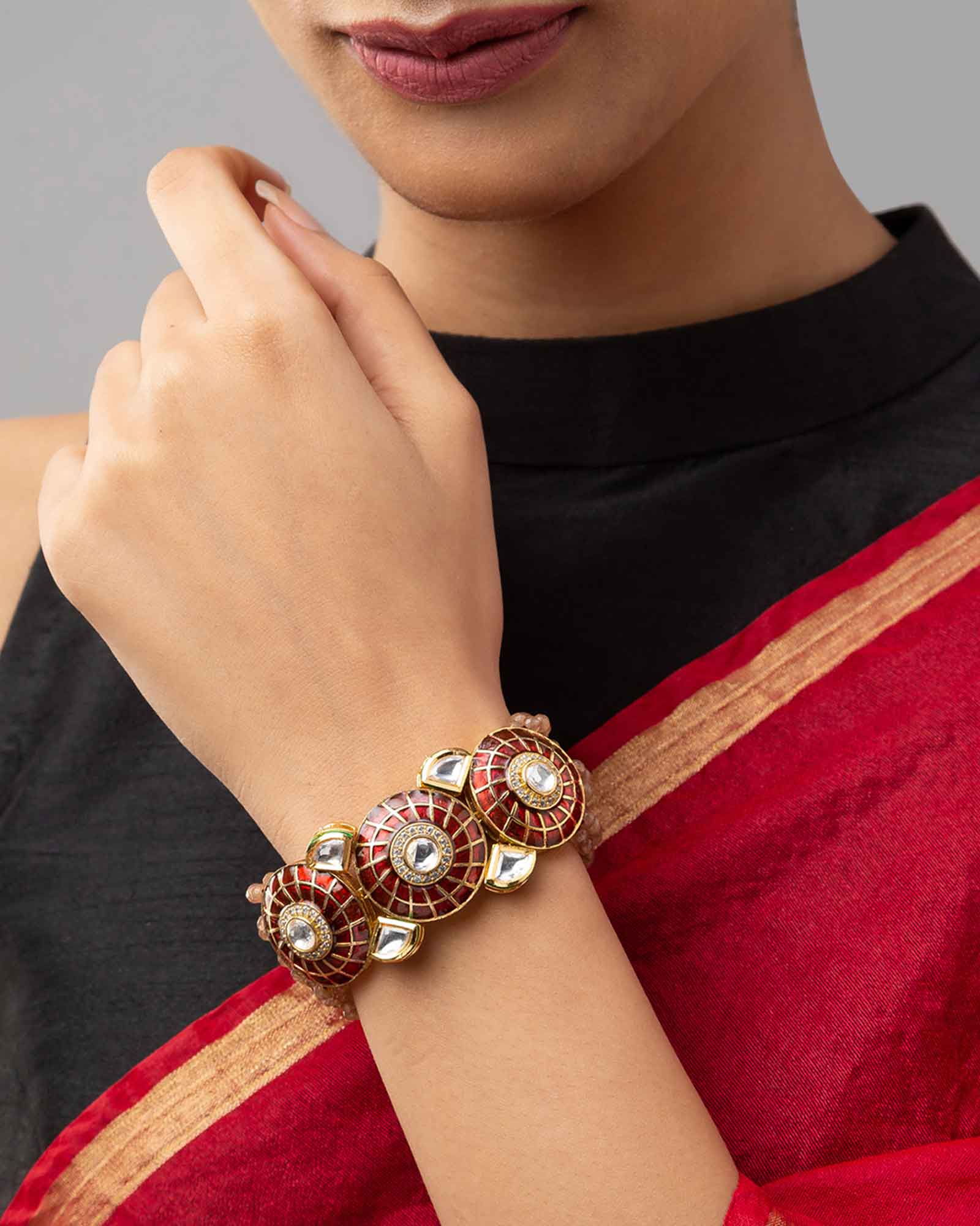 Beautiful Meenakari Gold Bracelet with Hydro Kundan Polki Handwork