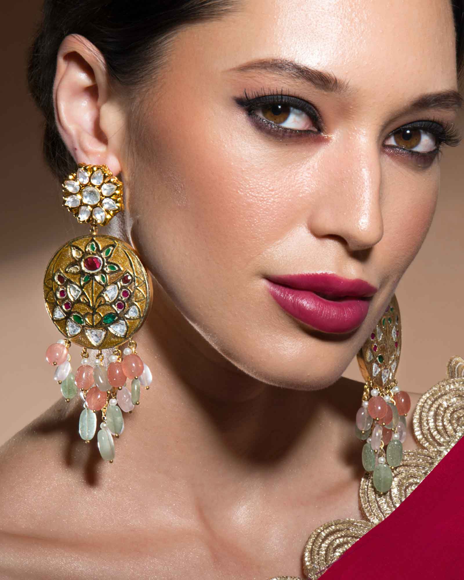 Bold Meenakari Kundan Drop Earrings In Refreshing Jade