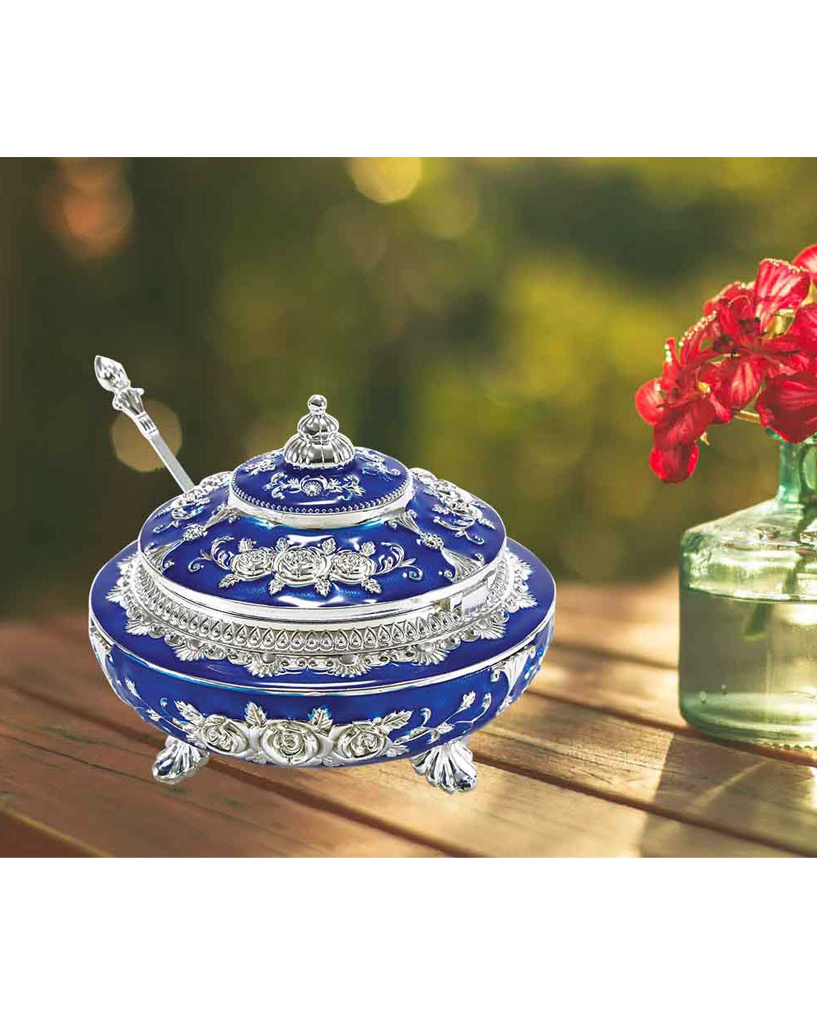 Deep Blue Enamel Sugar Pot 
