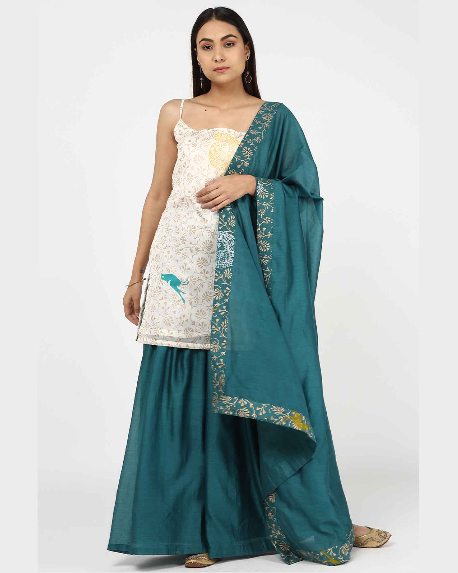 Ashnah Ivory and Teal Sharara Set