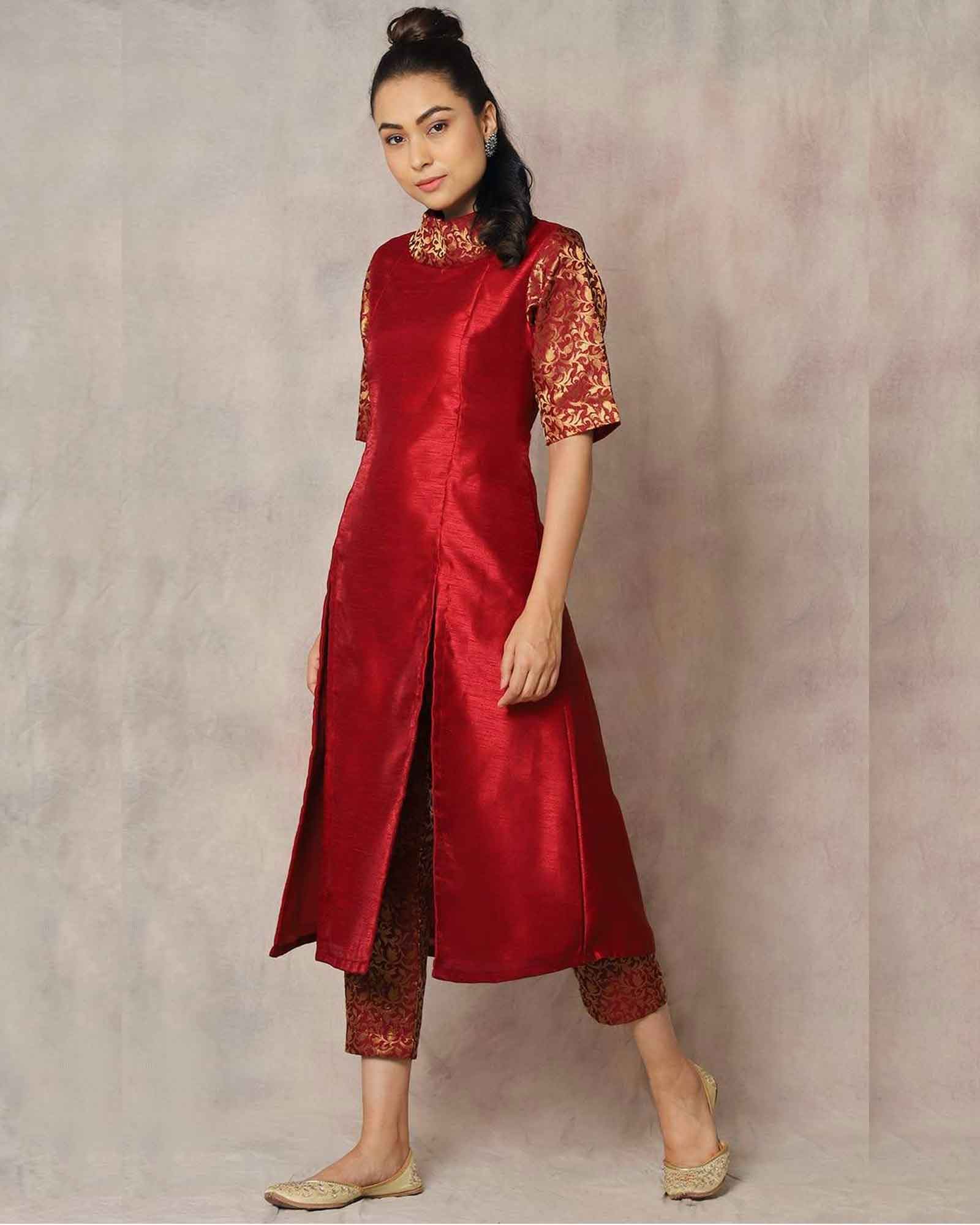 Rose Panel Front Slit Kurta and Pant