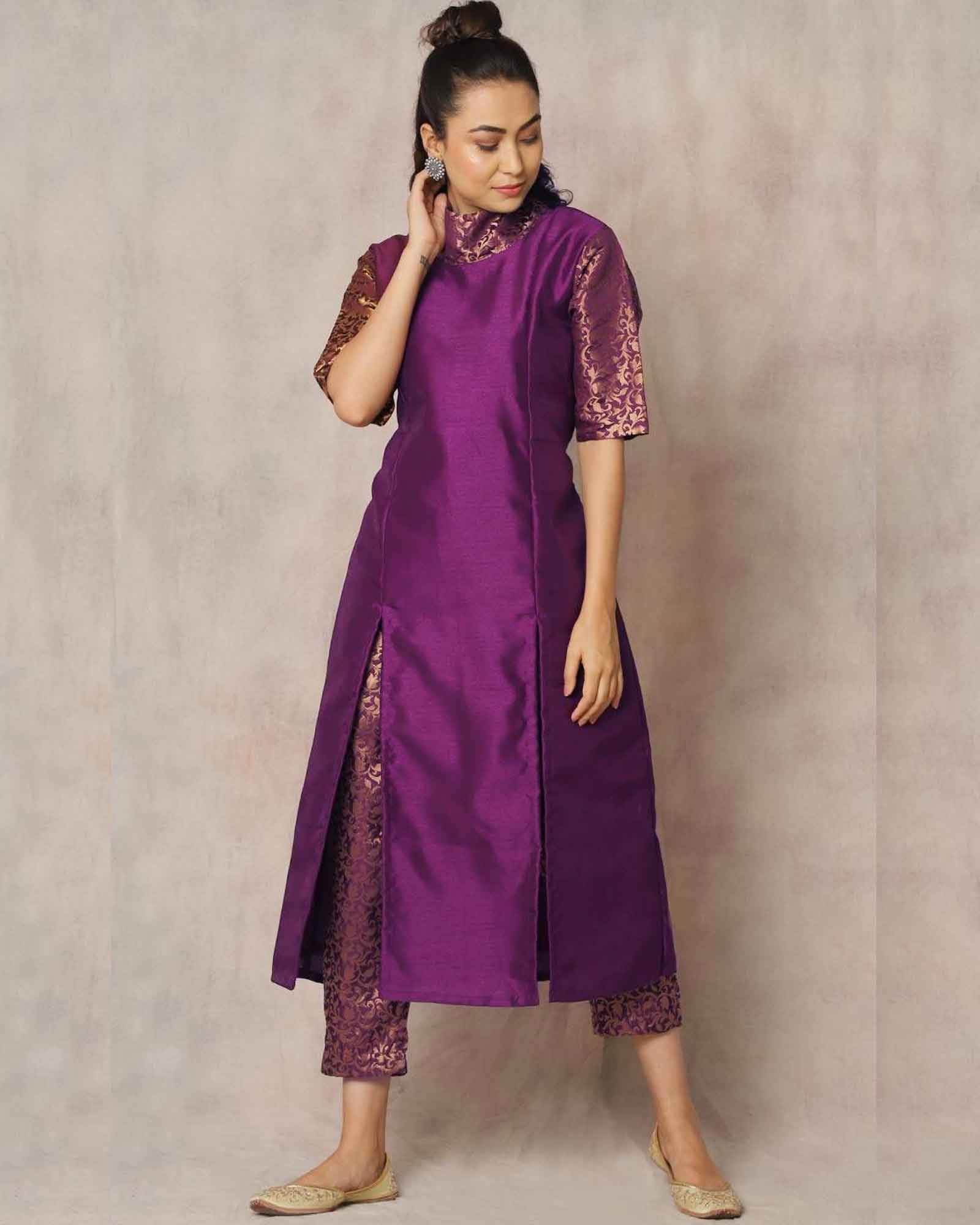 Purple Salvia Panel Slit Kurta and Pant