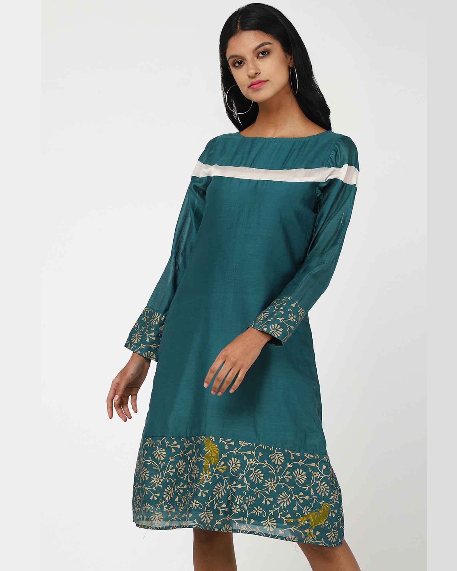 Alizah Teal Blue Printed Tunic