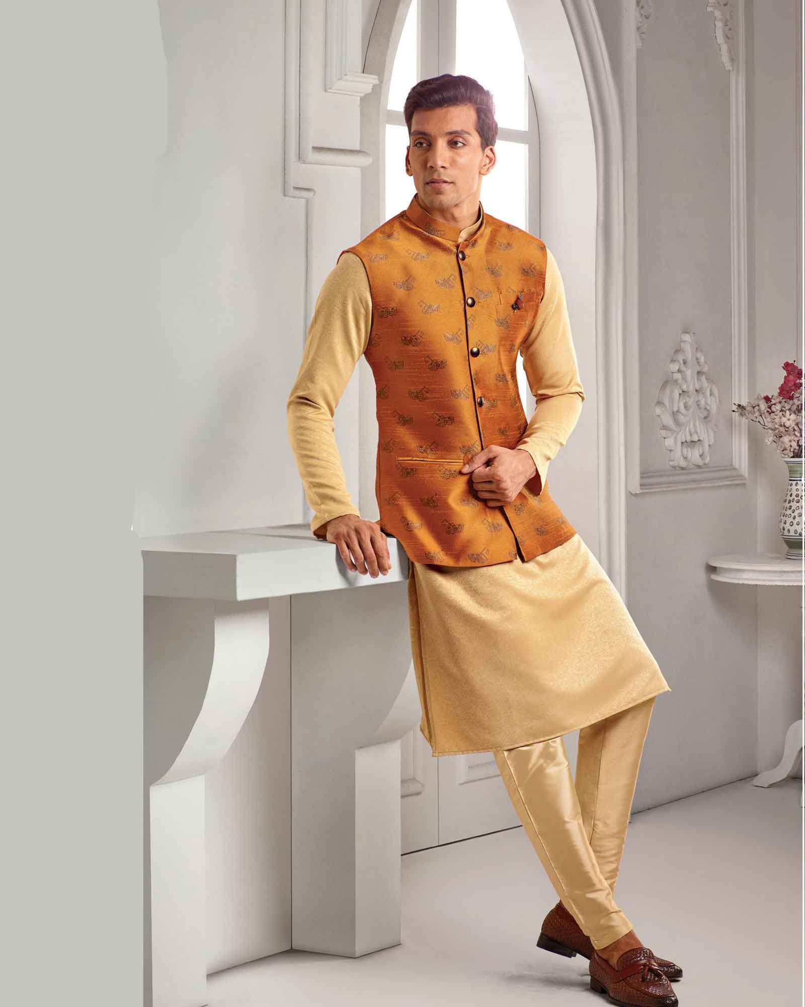 Dark Gold Jacket Kurta Set - JK4776/3