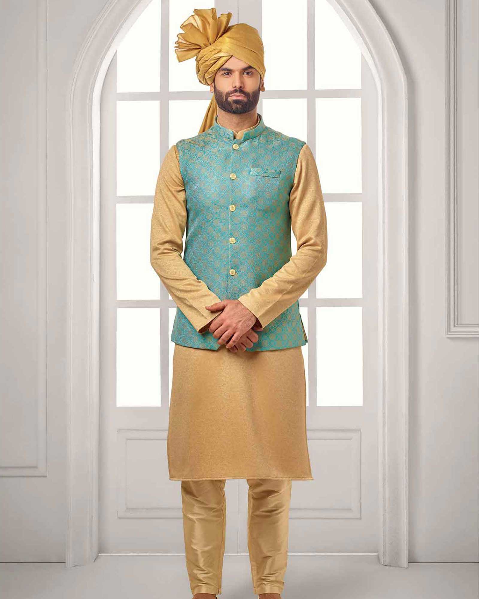 Light Blue Jacket Kurta Set - JK9138-3