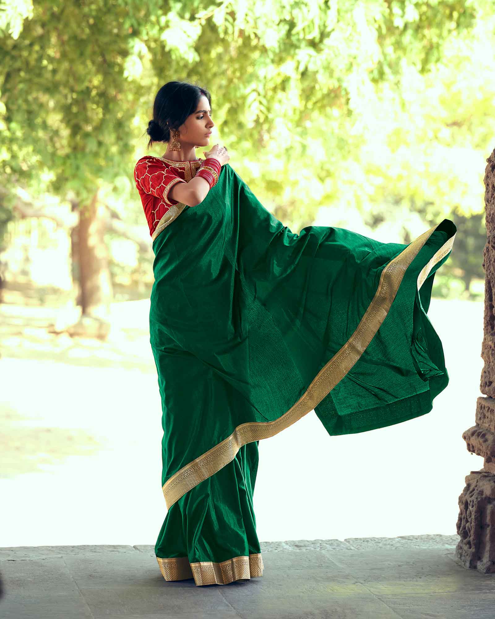 Green Vichitra Silk with Jacquard Border Saree