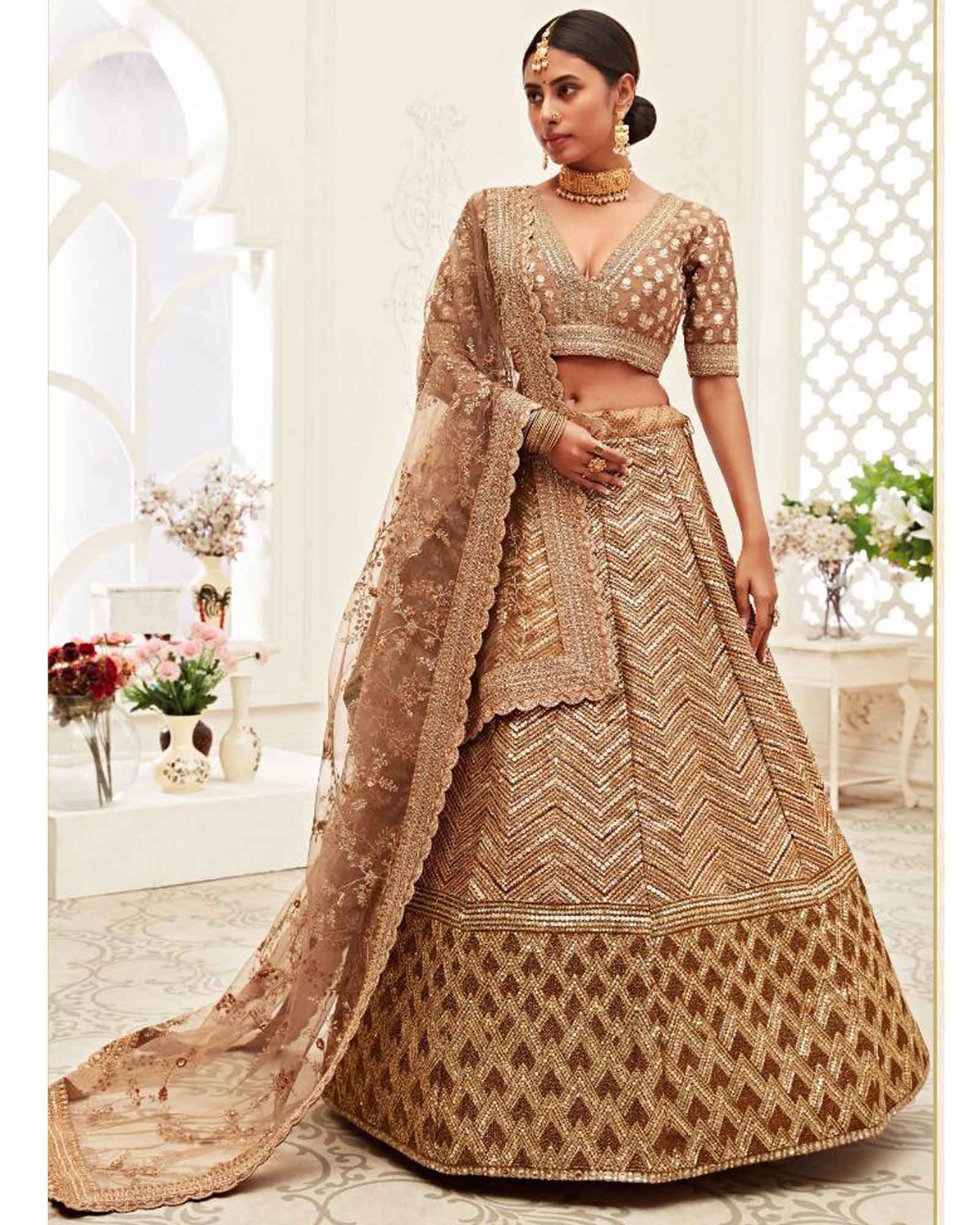 Beige Art Silk Bridal Lehenga Choli