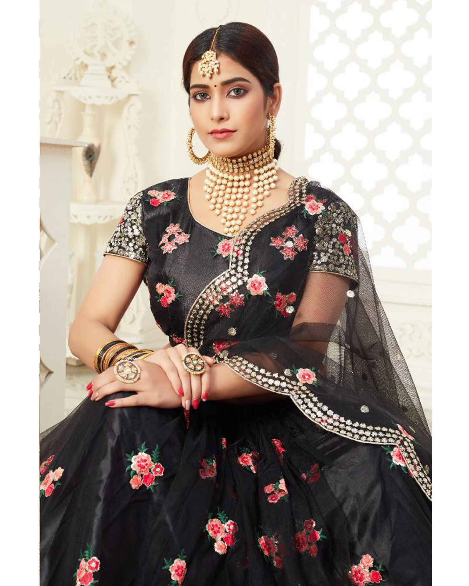 Black Zari and Sequins Work Lehenga Choli with Dupatta